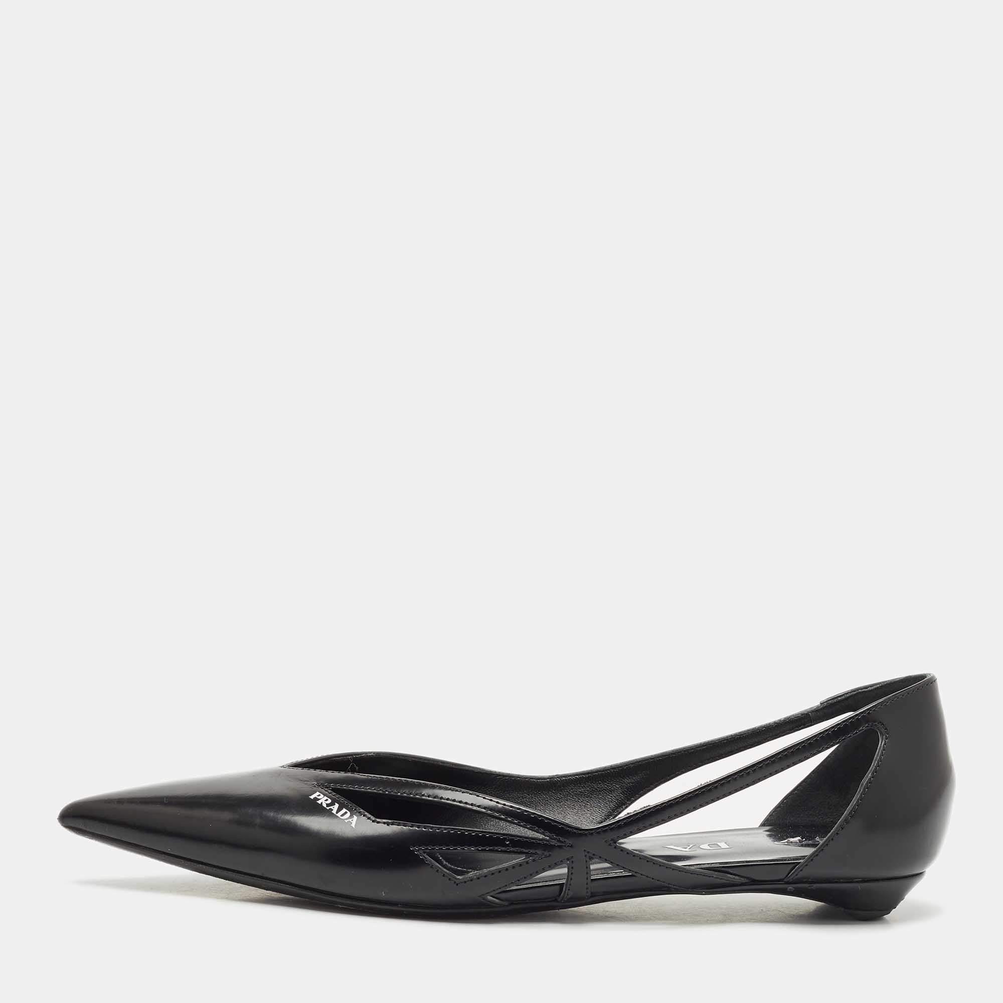 Prada Black Brushed Leather Ballet Flats Size 38