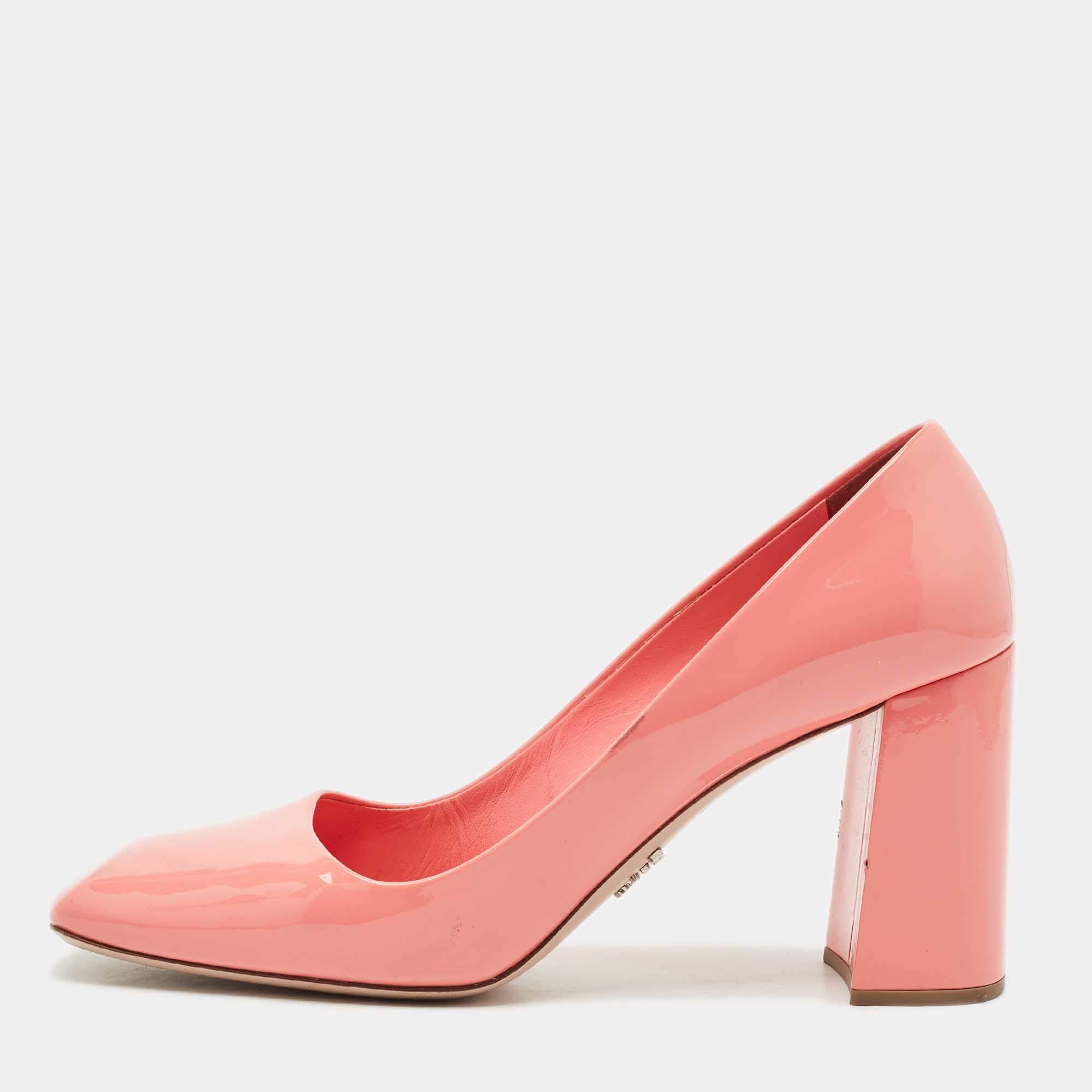 Prada Pink Patent Leather Block Heel Pumps Size 39.5
