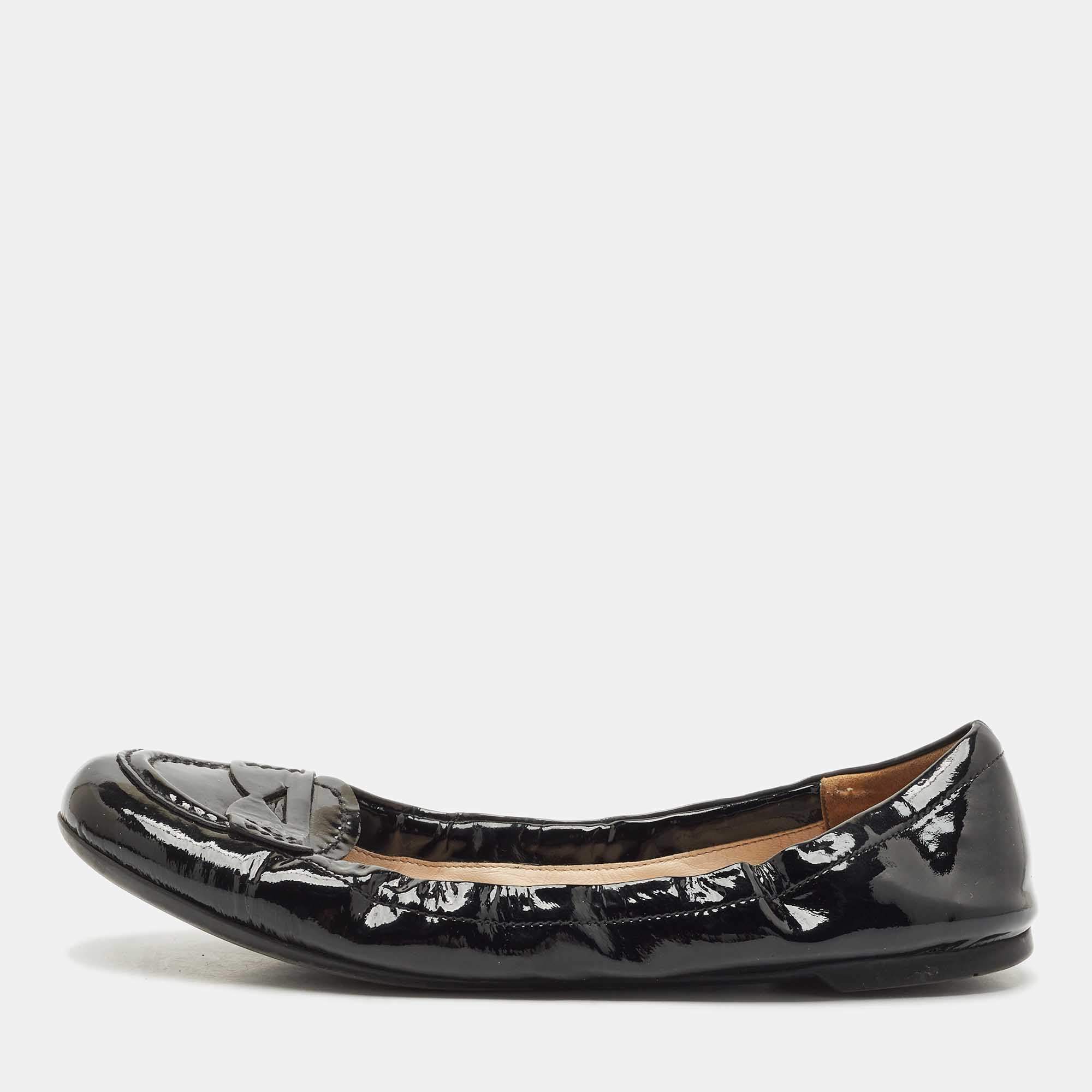 Pre Owned Prada Black Patent Leather Scrunch Ballet Flats Size 37