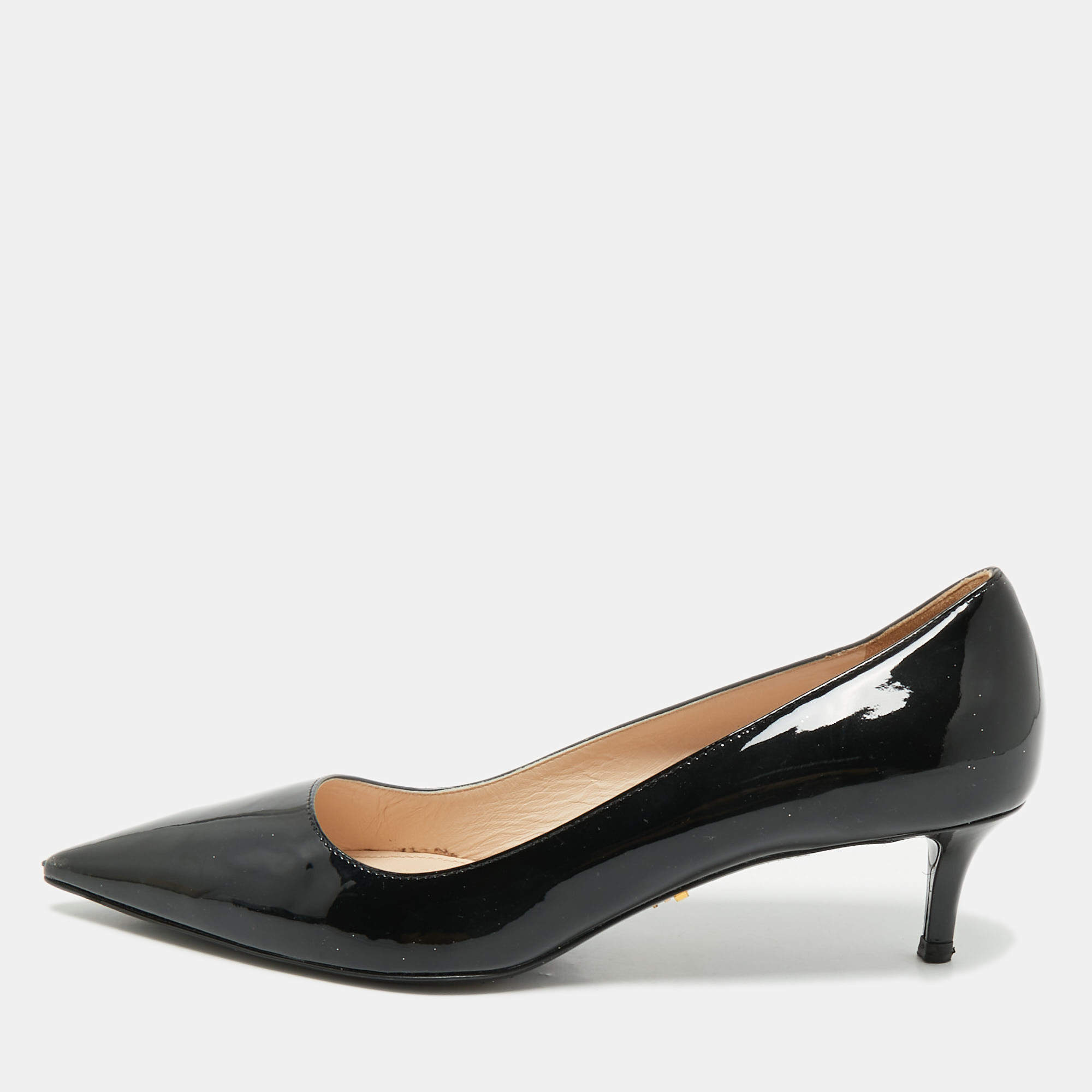 Prada Black Patent Leather Pointed Toe Pumps Size  38