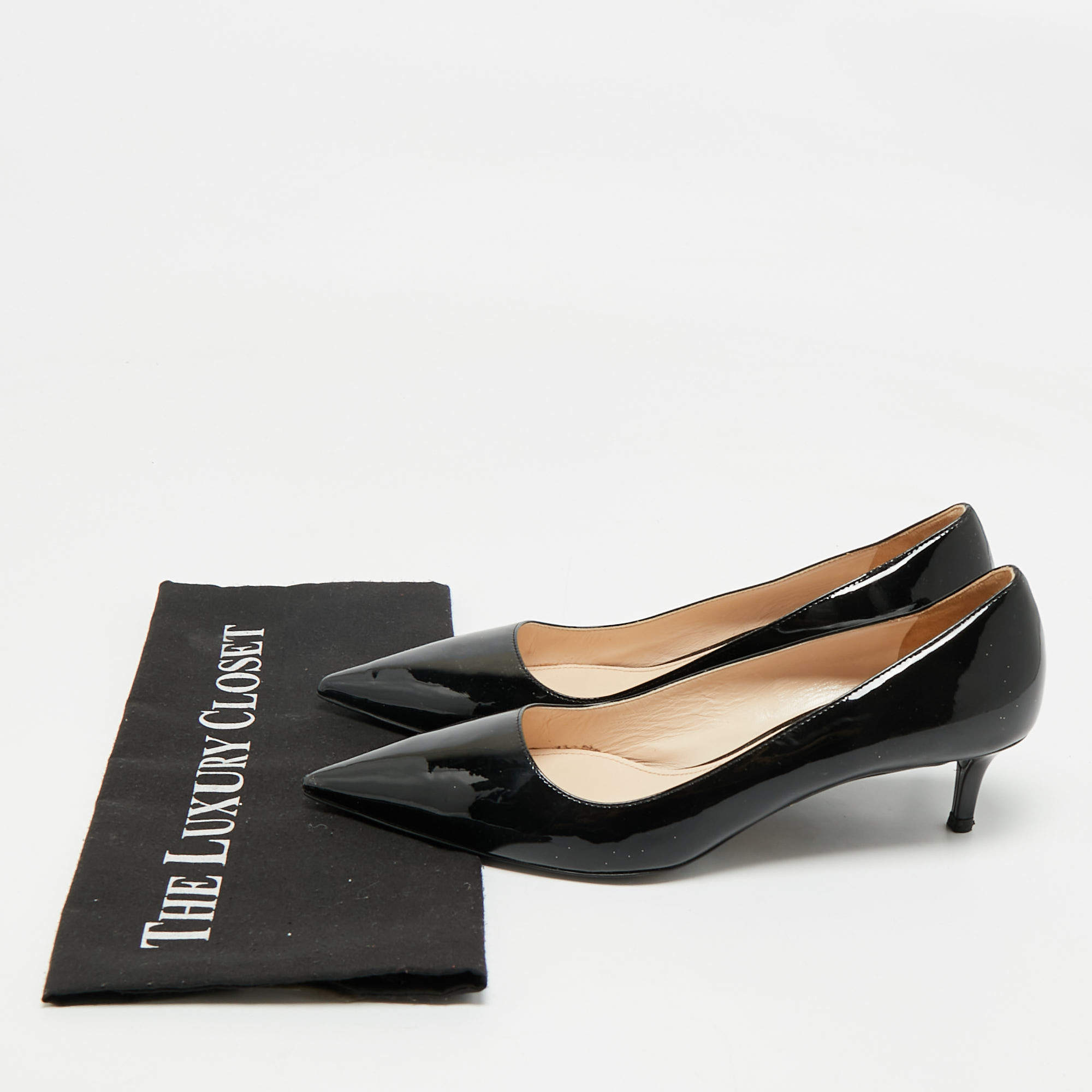 Pre Owned Prada Black Patent Leather Pointed Toe Pumps Size  38