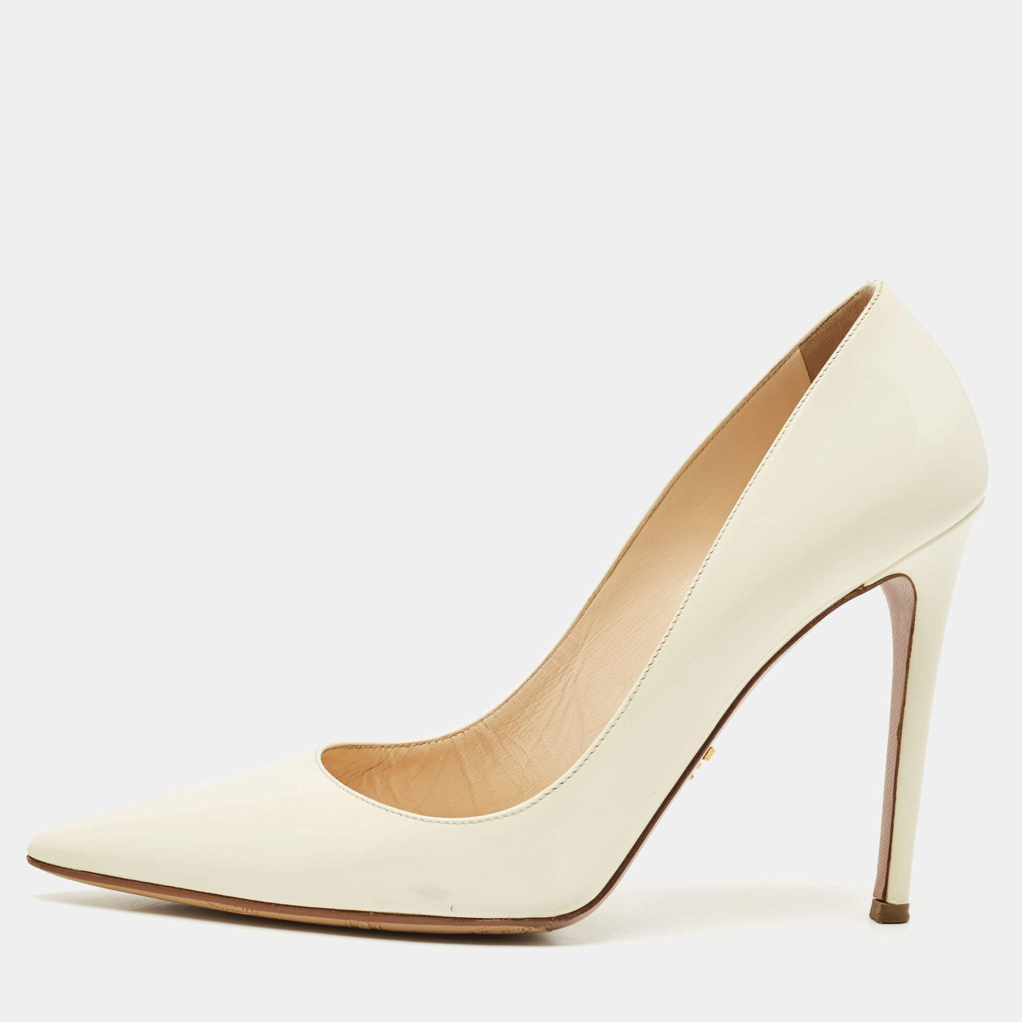 Pre Owned Prada Cream Patent Leather Pointed Toe Pumps Size 41