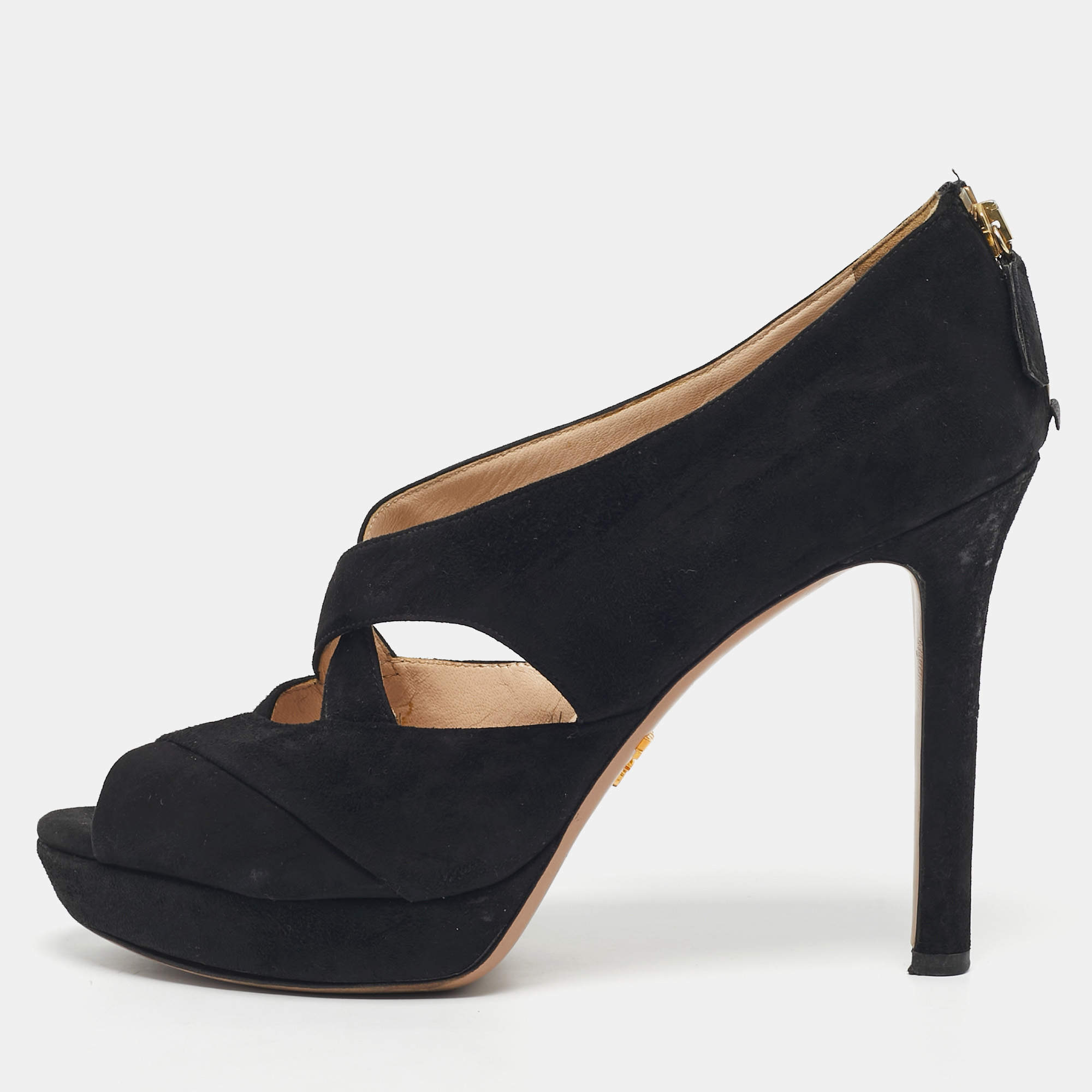 Pre Owned Prada Black Suede Cross Strap Platform Sandals Size 41