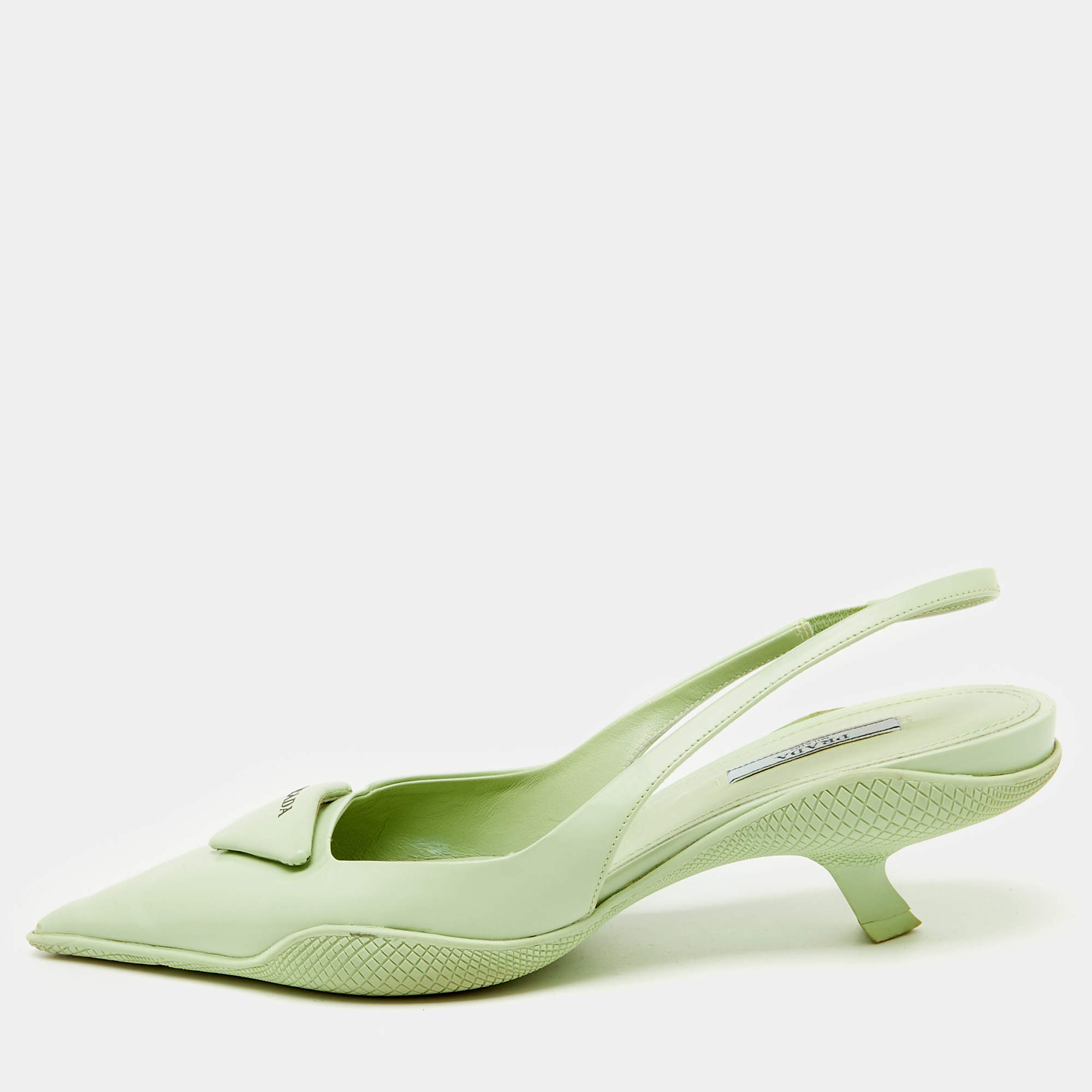 مملوكة مسبقًا Prada Pastel Green Leather Pointed Toe Slingback Pumps Size 38