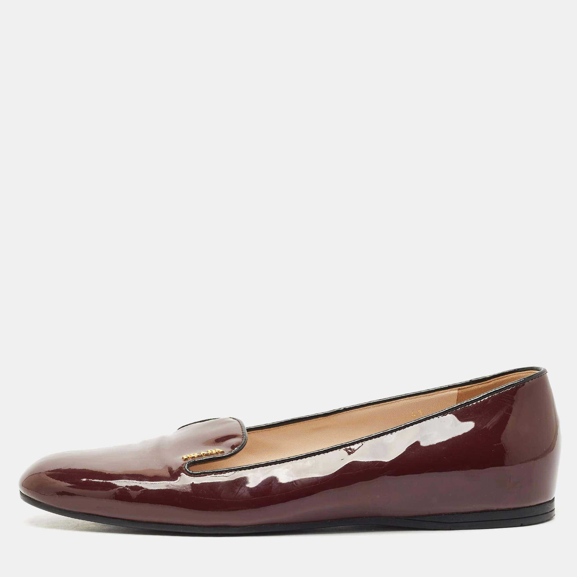 Pre Owned Prada Burgundy Patent Leather Smoking Slippers Size 41