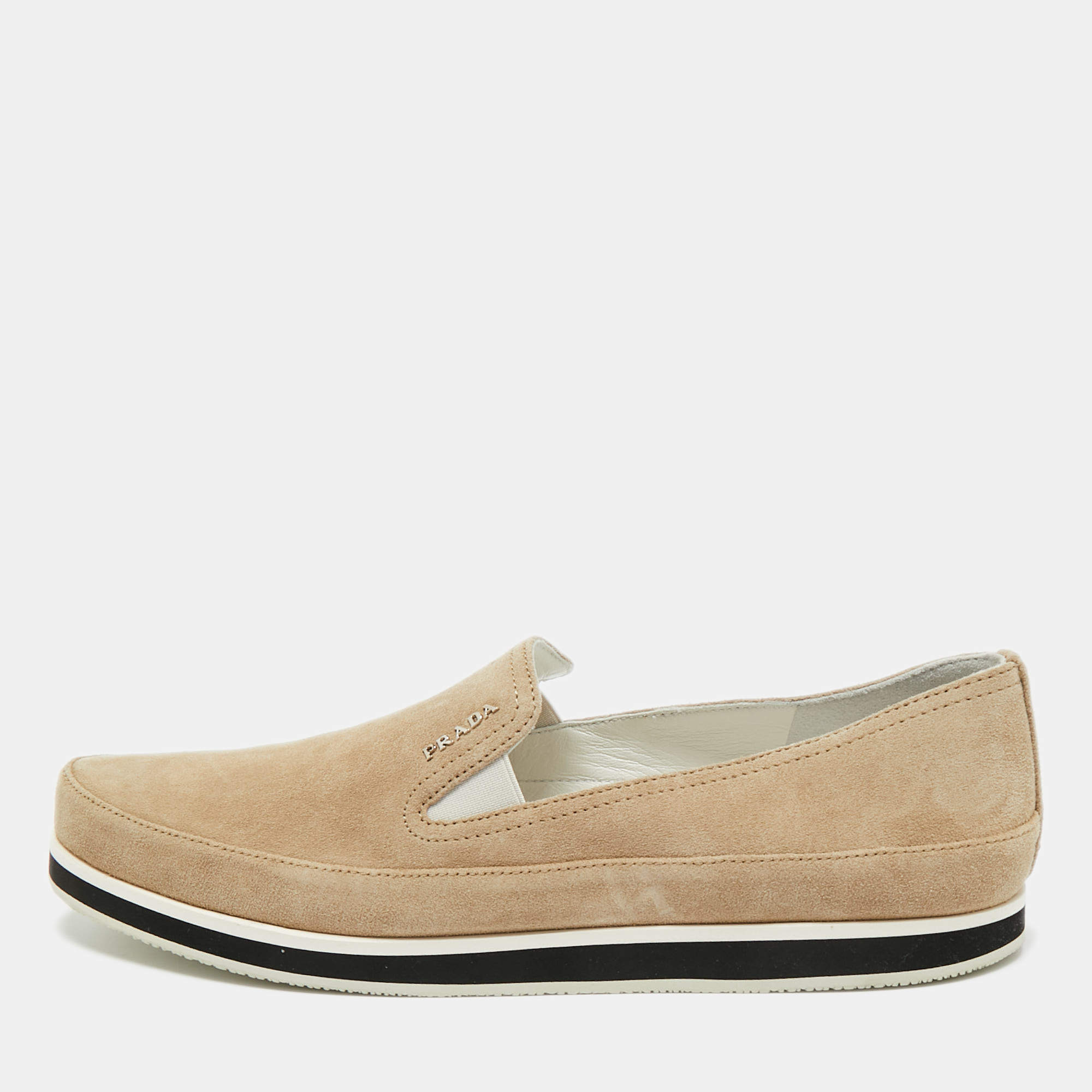 Pre Owned Prada Sport Grey Suede Crystal Embellished Slip On Sneakers Size 39