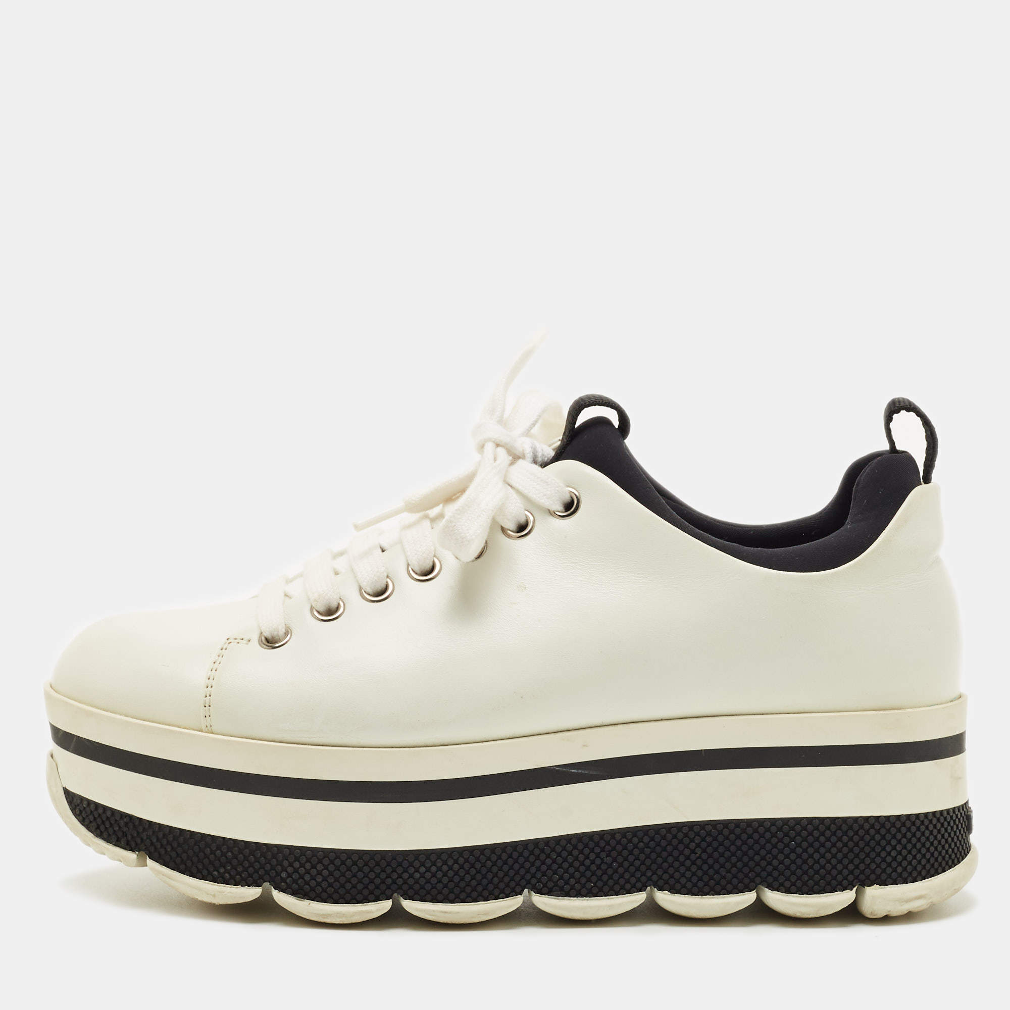 Pre Owned Prada White Leather Linea Rossa Lace Up Sneakers Size 36