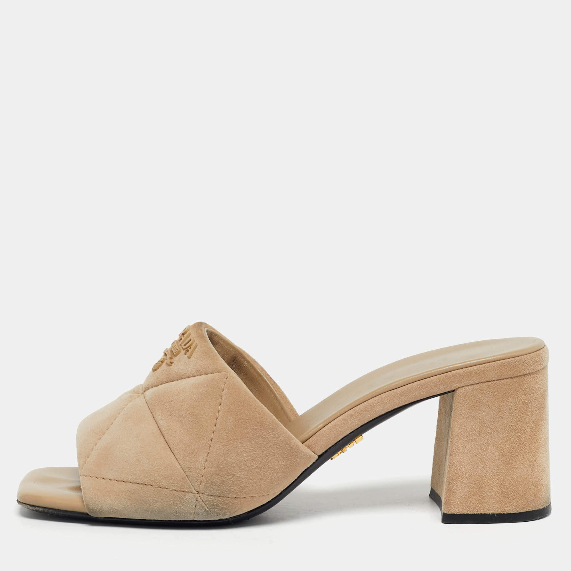 Pre Owned Prada Beige Suede Open Toe Slide Sandals Size 36