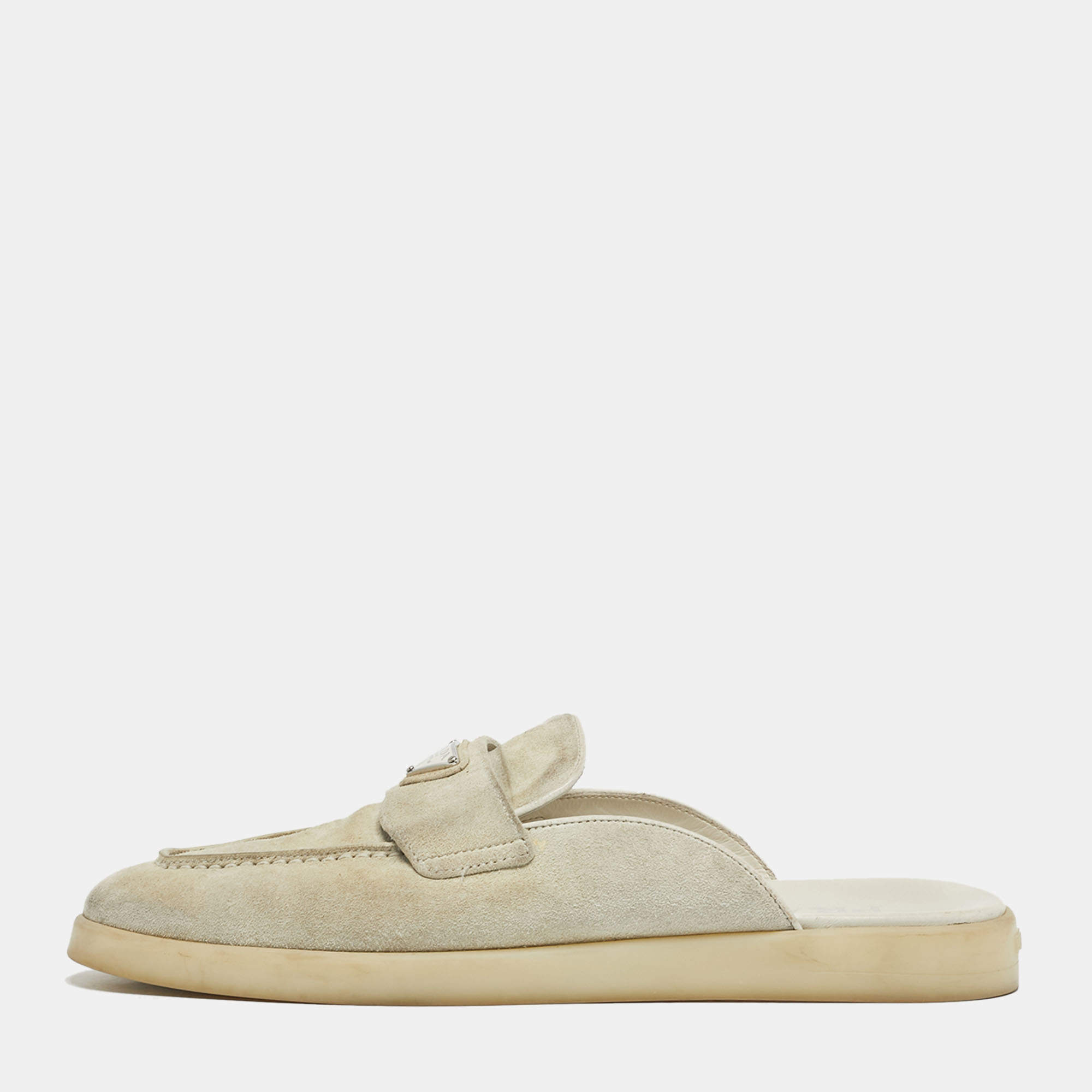Pre Owned Prada Grey Suede Sabot Mules Size 40.5