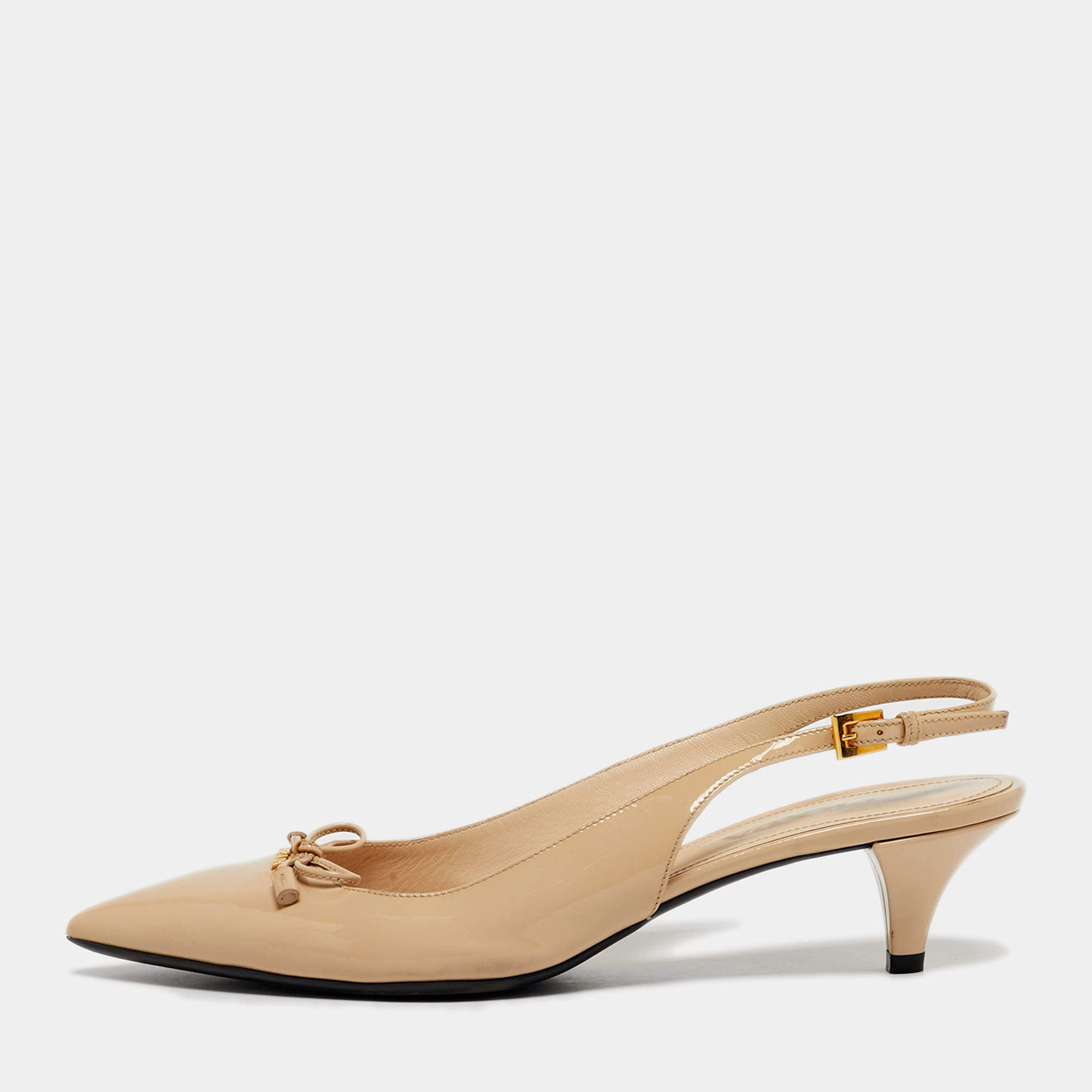 مملوكة مسبقًا Prada Beige Patent Leather Pointed Toe Slingback Pumps Size 39