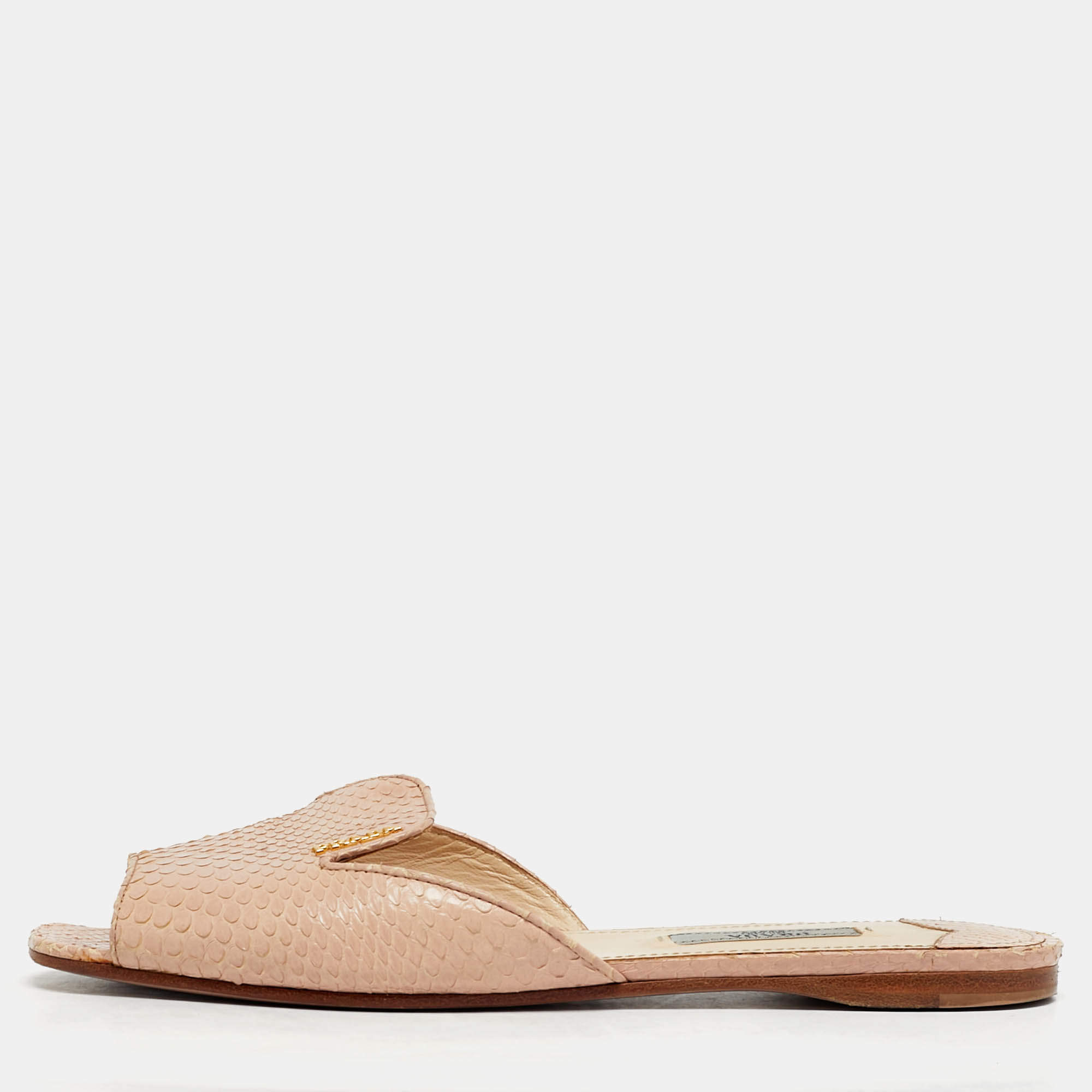 مملوكة مسبقًا حذاء سلايد فلات برادا جلد براءات اختراع سافيانو بيج مقاس 37.5