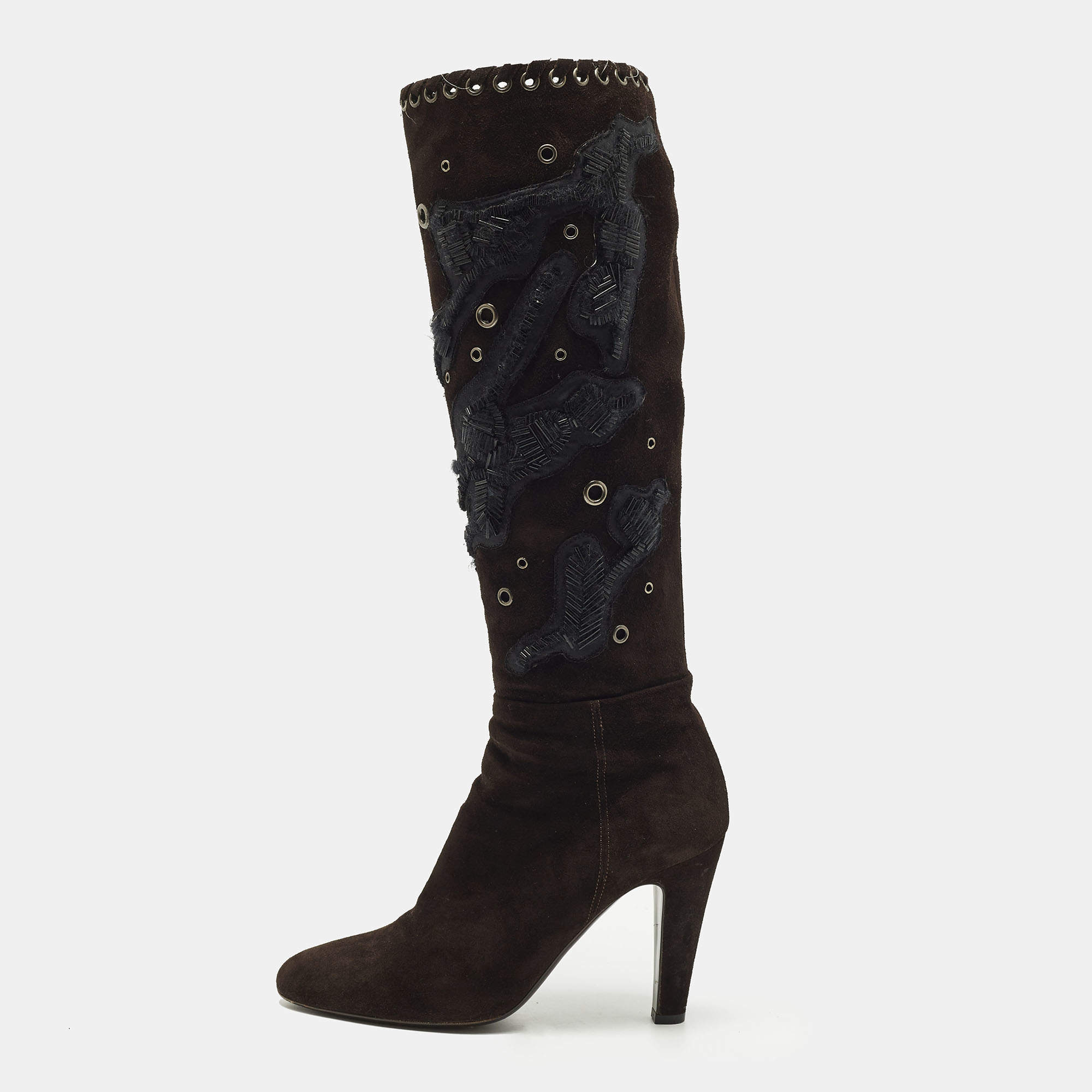 مملوكة مسبقًا Prada Size 38.5 Brown Suede Knee Length Boots