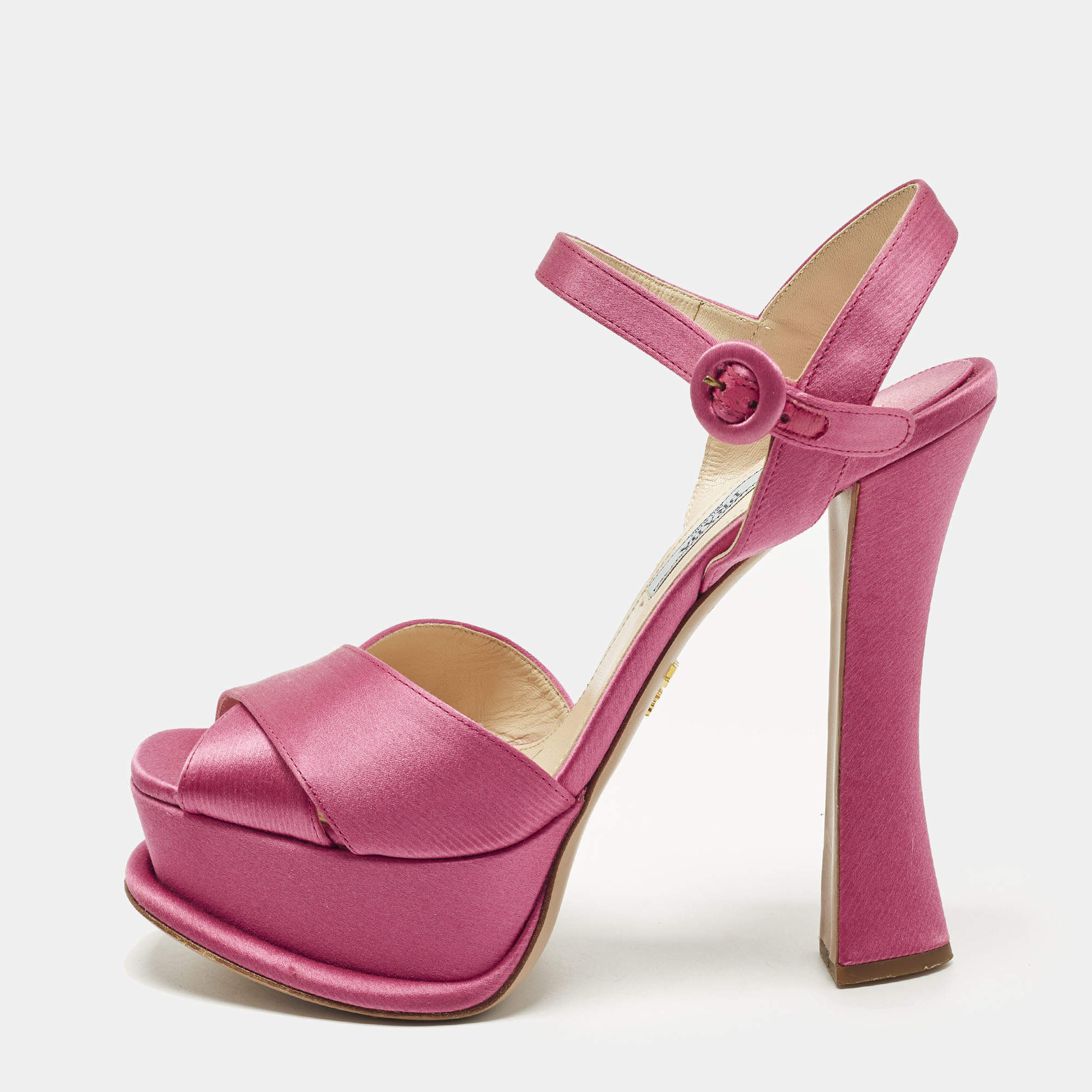 مملوكة مسبقًا Prada Size 38.5 Pink Satin Crisscross Ankle Strap Sandals
