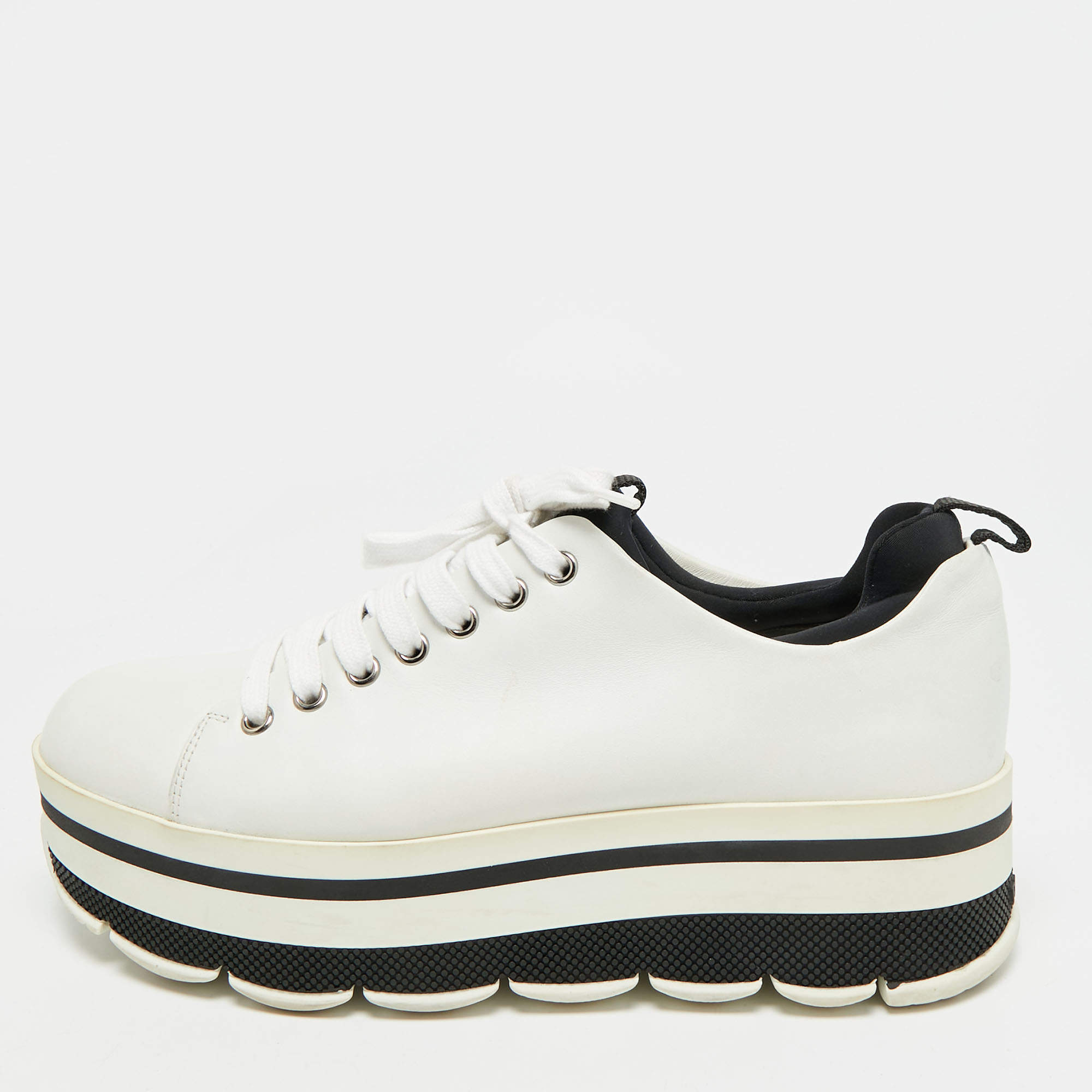 Pre Owned Prada Linea Rossa Size 39 White Leather Platform Sneakers