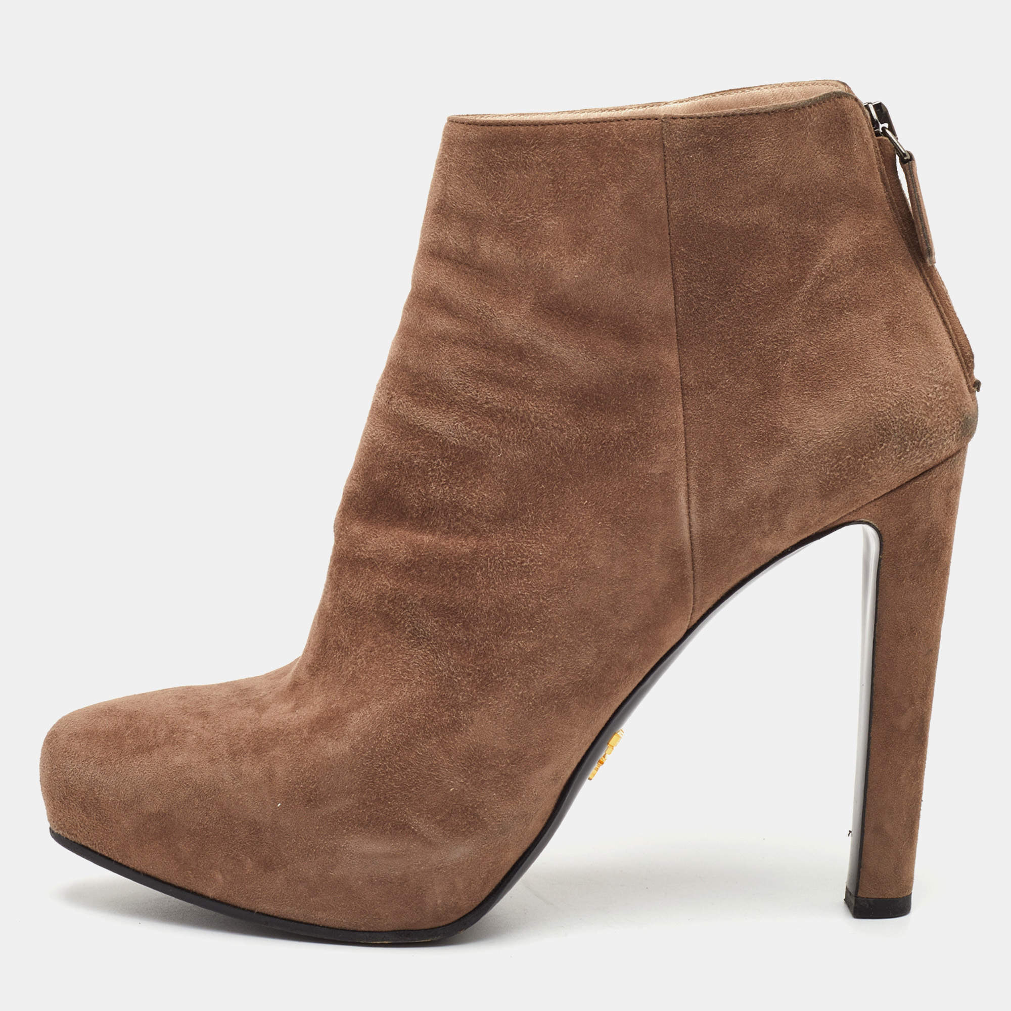 مملوكة مسبقًا Prada Size 40 Light Brown Suede Platform Ankle Length Boots