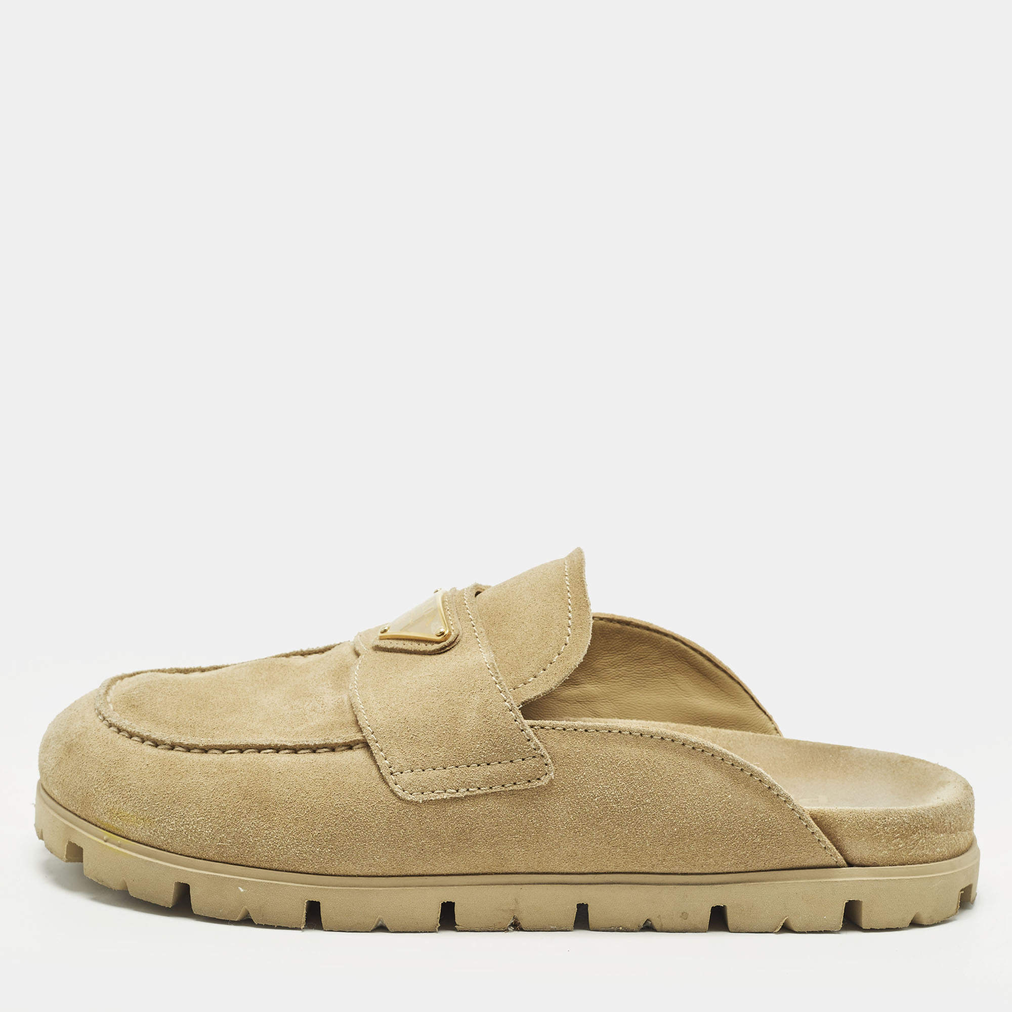 Pre Owned Prada Size 39 Beige Suede Flat Mules