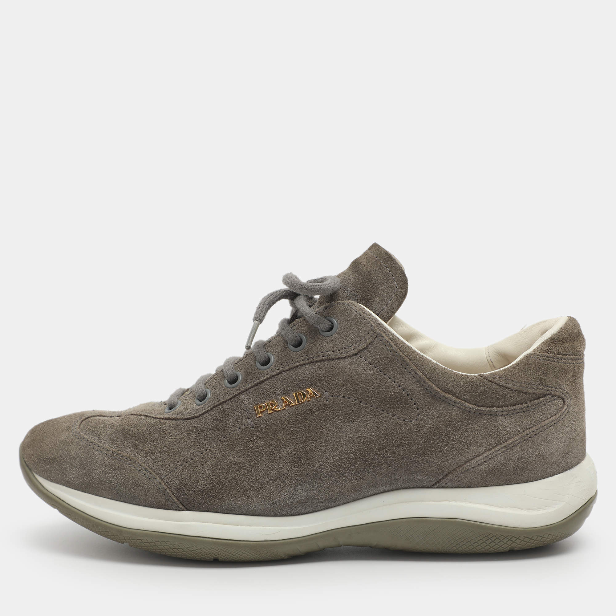 Pre Owned حذاء رياضي برادا منخفظ من أعلى شامواه رمادي مقاس 37