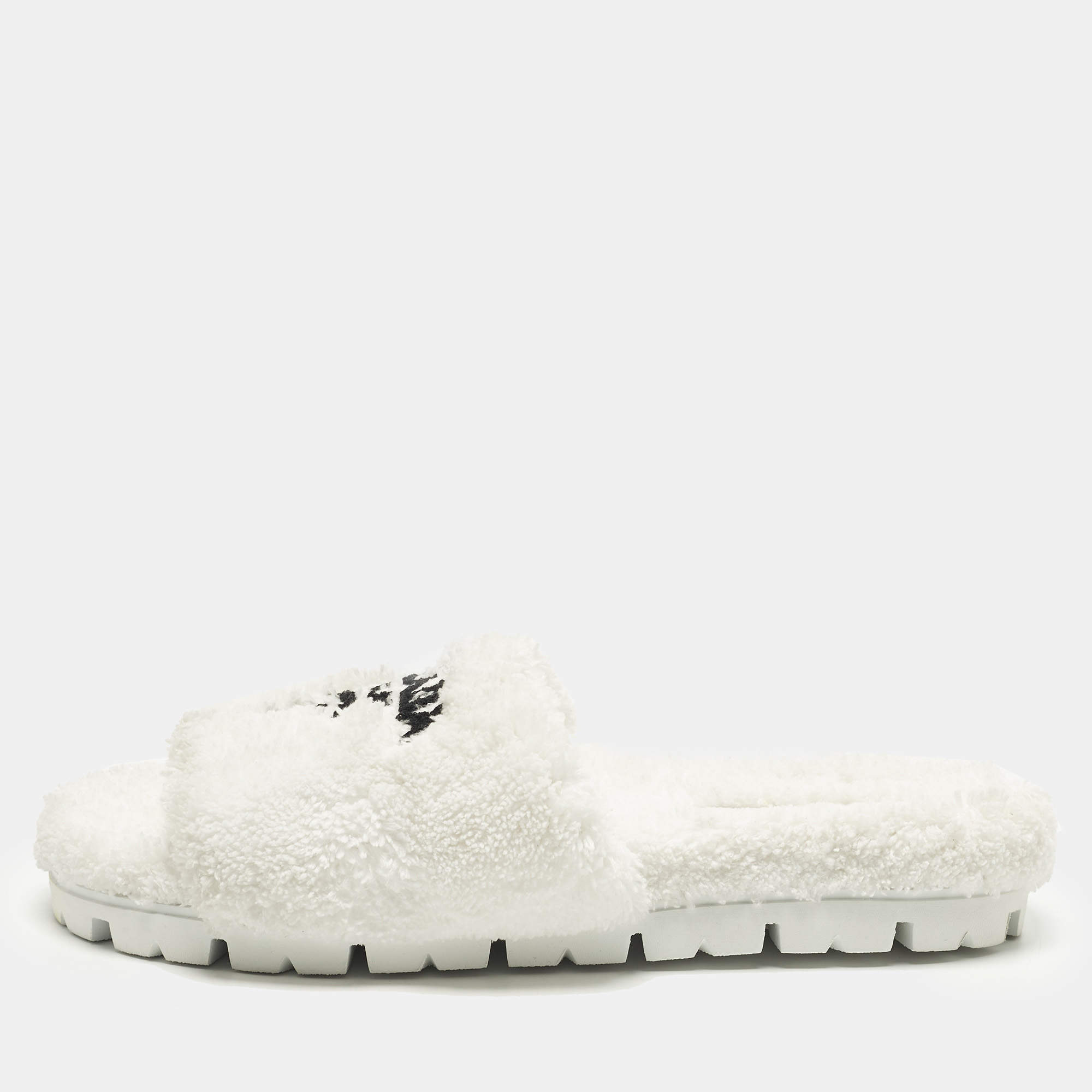 Pre Owned Prada Size 41 White Terry Fabric Flat Sandals