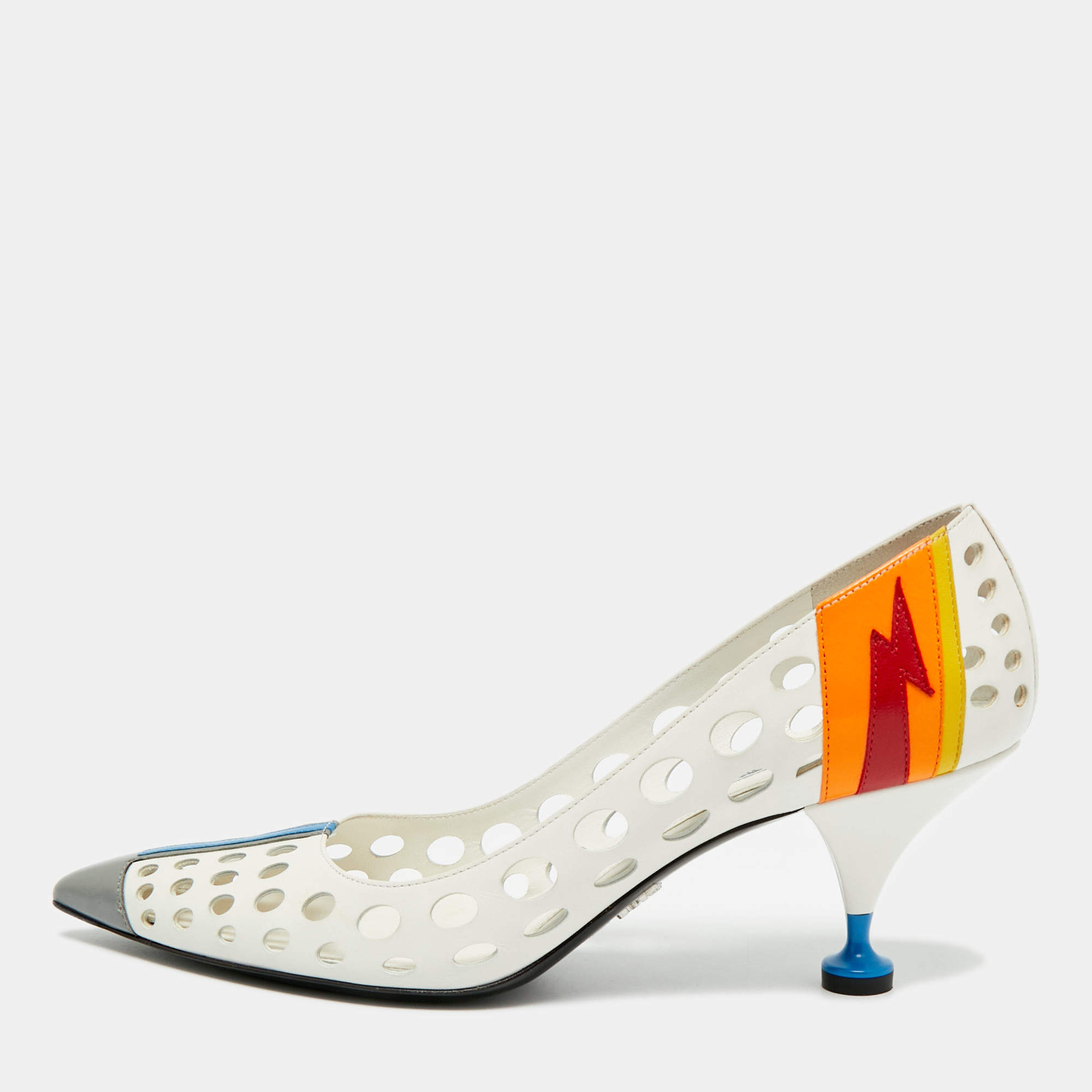 Pre Owned Prada Size 40 Multicolor Laser Cut Leather Pointed Toe Pumps