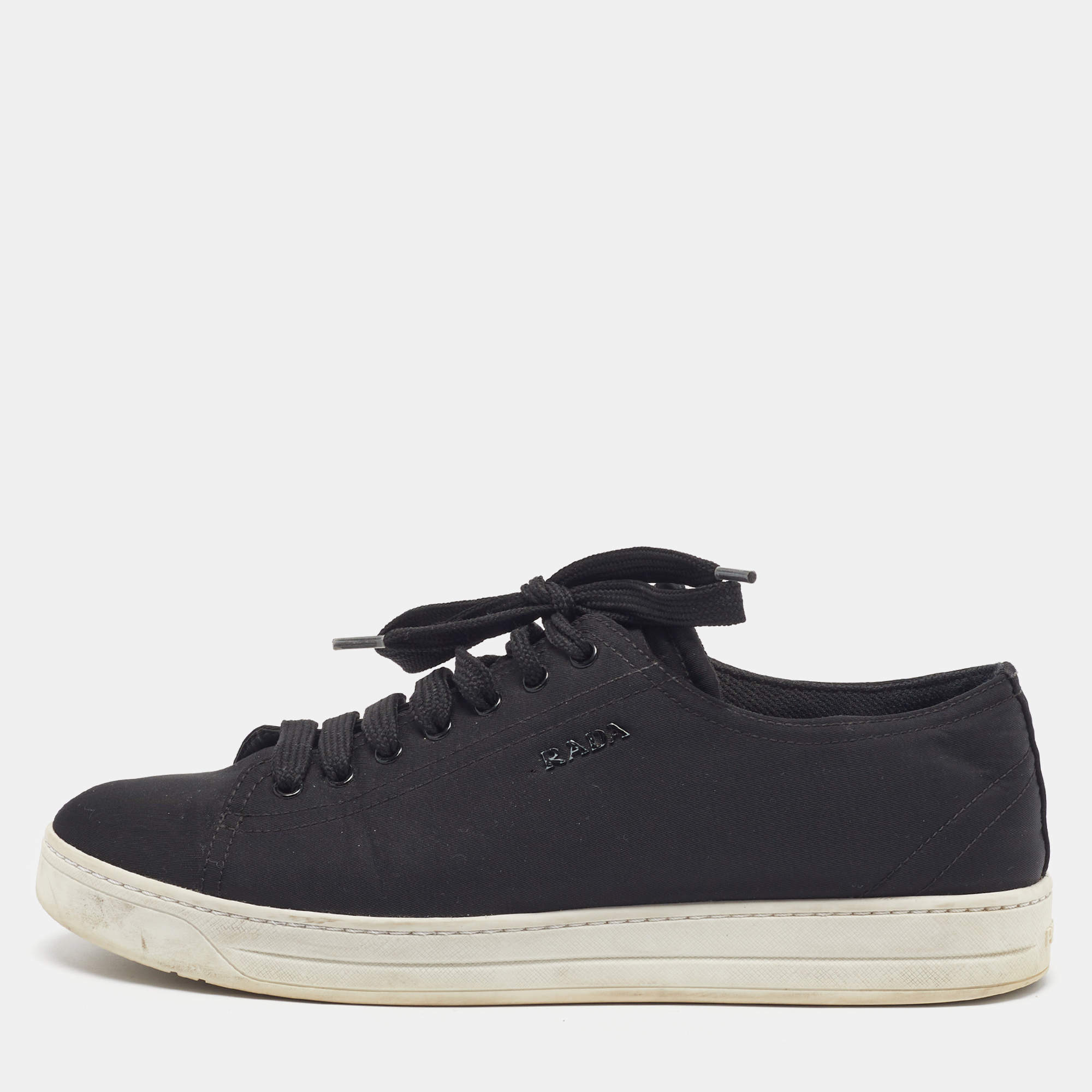 Pre Owned Prada Size 39 Black Nylon Logo Lace Up Sneakers