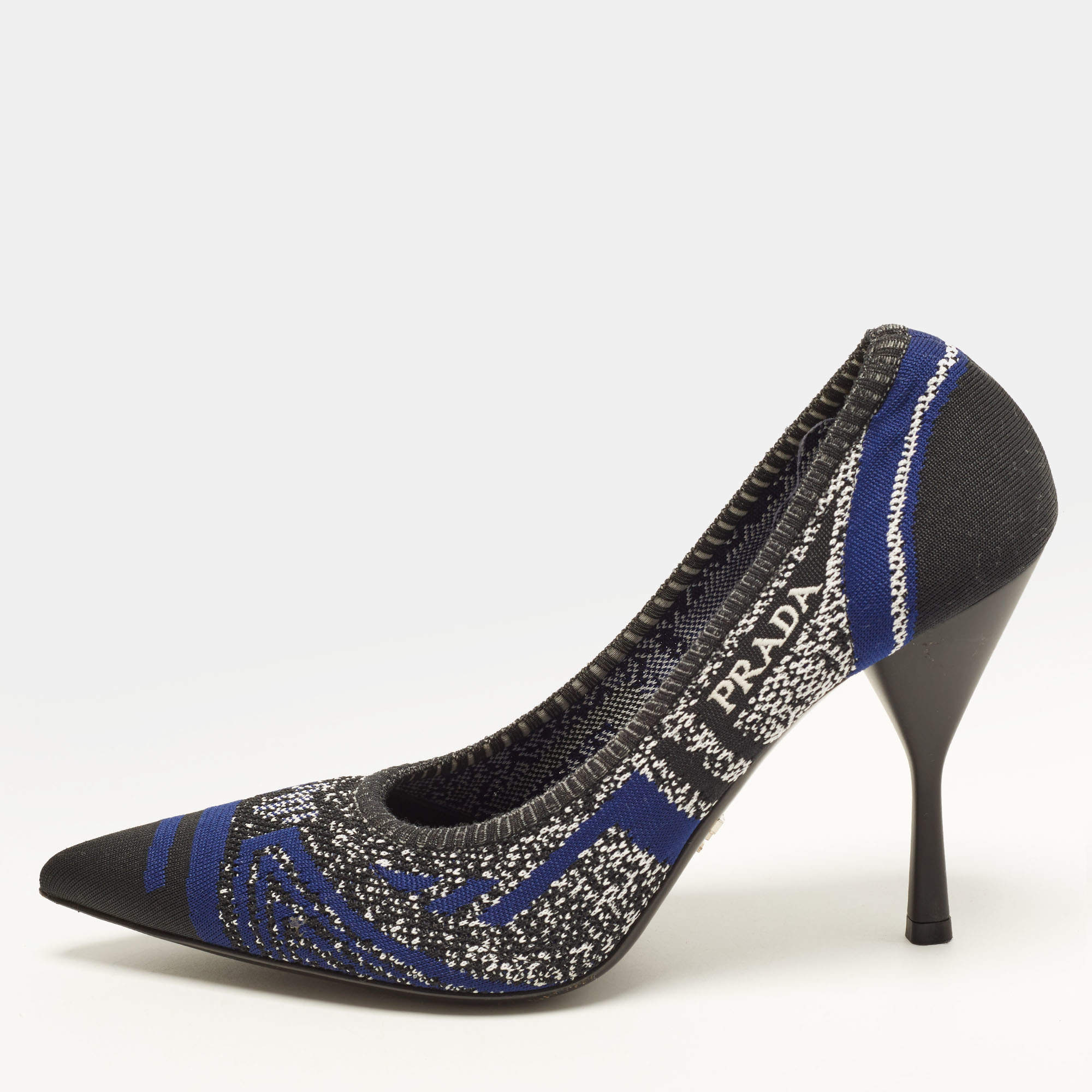 Pre Owned Prada Size 40 Navy Blue/Black Knit Fabric Pointed Toe Pumps