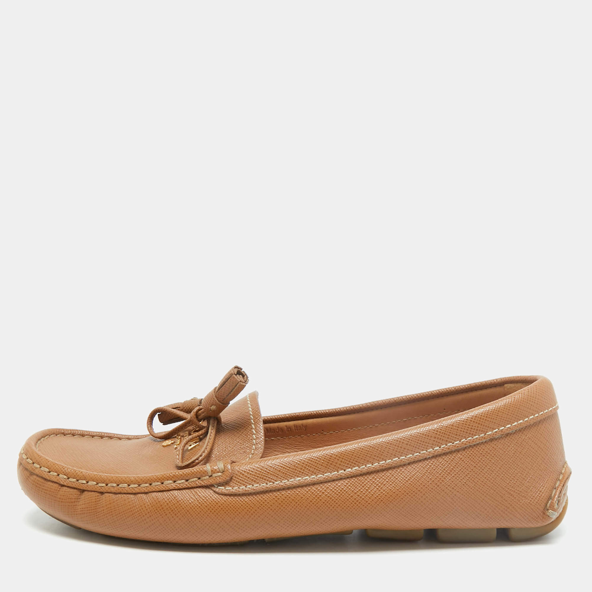 مملوكة مسبقًا Prada Size 36.5 Brown Leather Driver Loafers