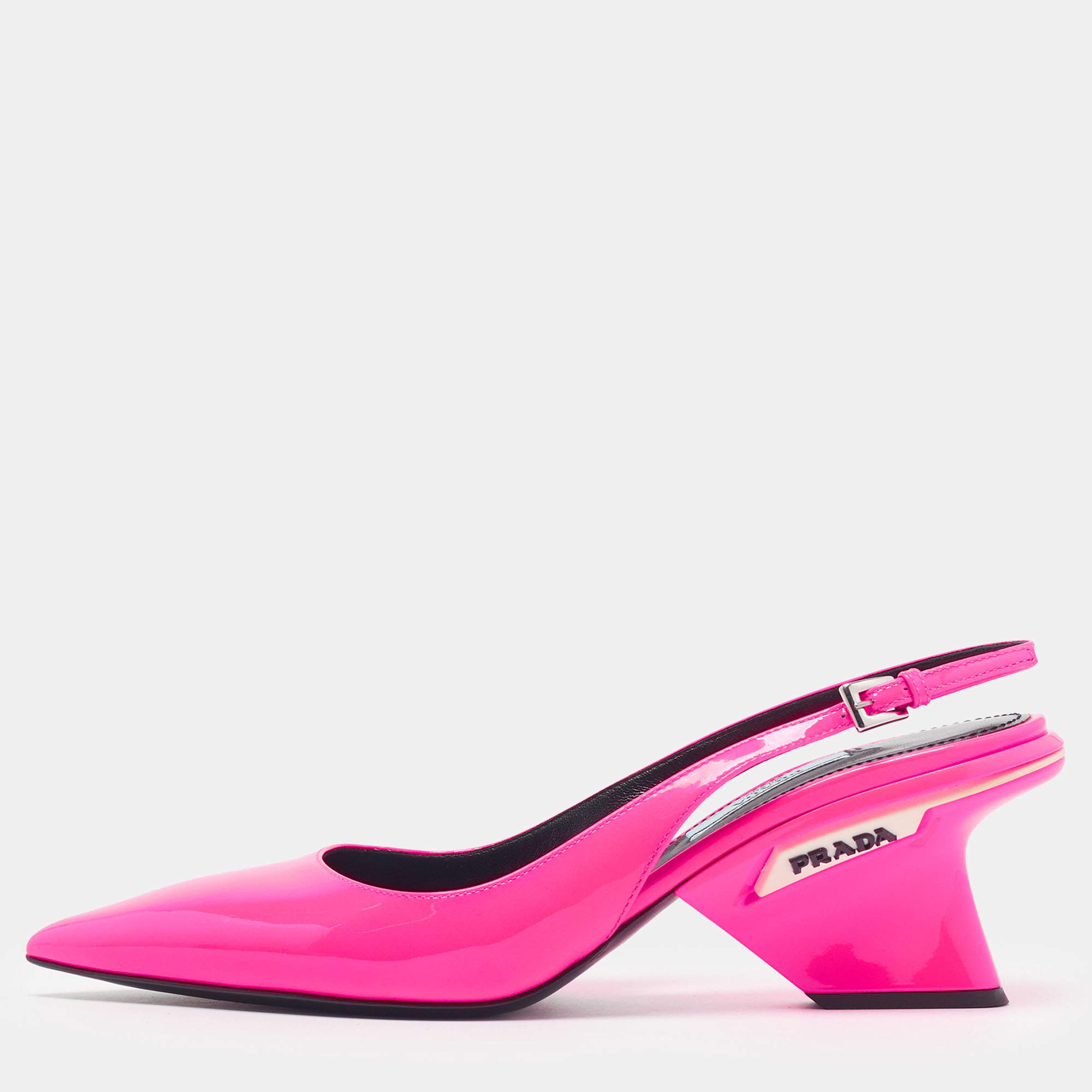 Pre Owned Prada Size 37 Pink Patent Leather Slingback Pumps