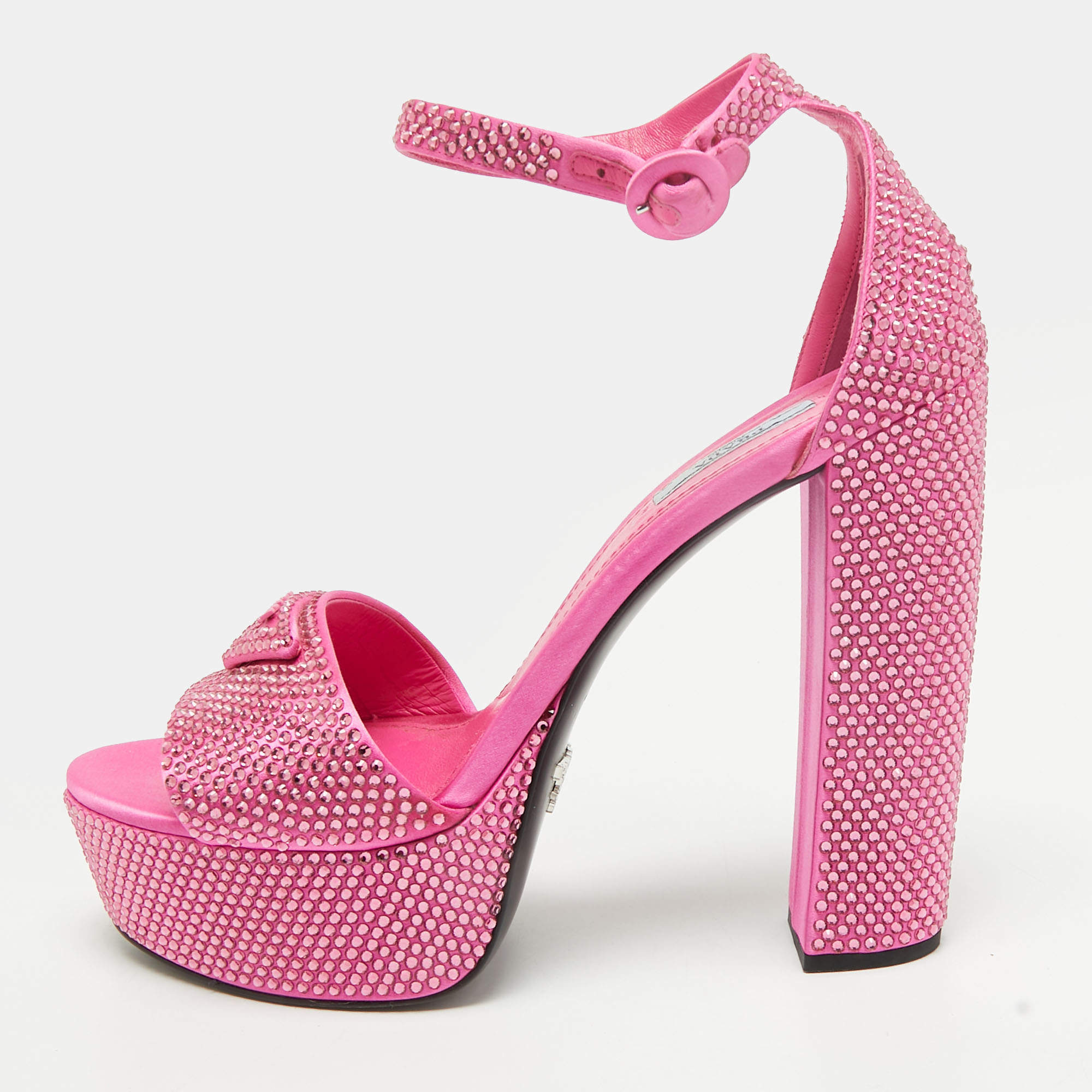مملوكة مسبقًا Prada Size 41 Pink Satin Crystal Embellished Ankle Strap Sandals