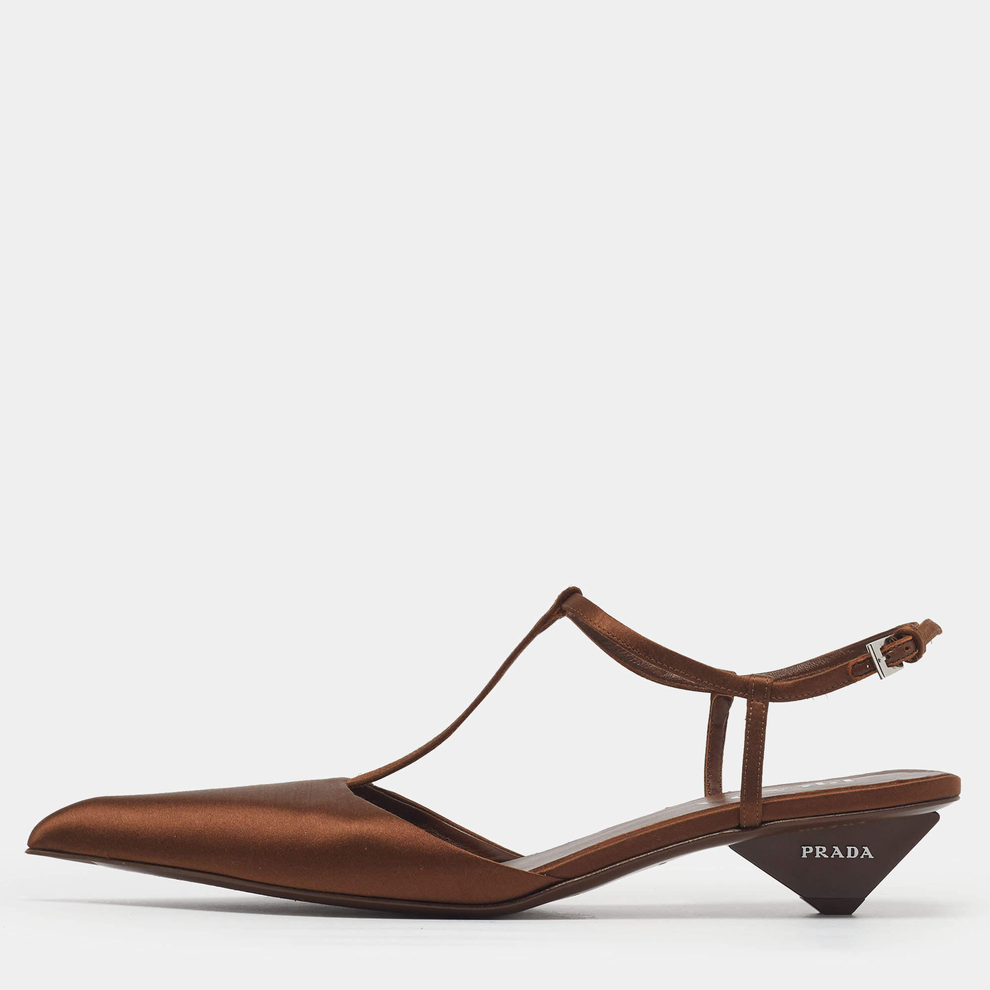مملوكة مسبقًا Prada Size 41 Brown Satin Ankle Strap Pumps