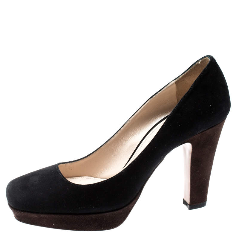 Pre Owned Prada Black/Brown Suede Platform Pumps Size 39