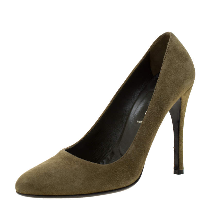 Pre Owned Prada Green Suede Pumps Size 37.5
