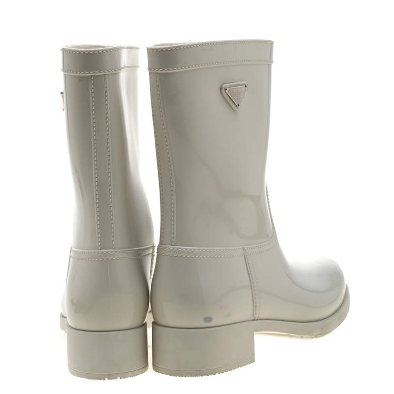 Prada Sport White Rubber Clay Rain Boots Size 38 Prada