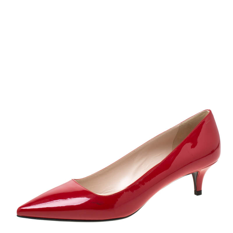 Pre Owned Prada Red Patent Leather Pointed Toe Pumps Size 37.5