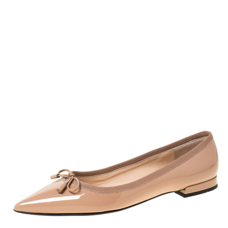 Prada Beige Patent Leather Pointed Toe Bow Ballet Flats Size 36 Prada | TLC