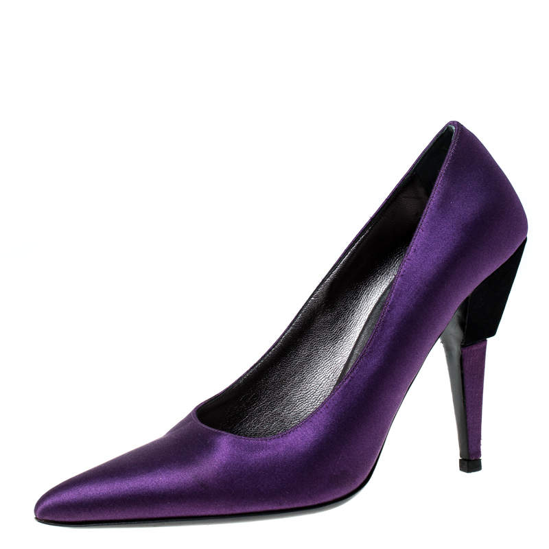 Pre Owned Prada Purple Satin Pointed Toe Pumps Size 37