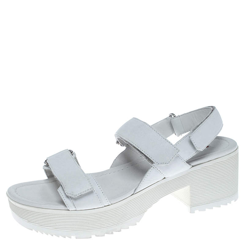 Prada White Leather Slingback Platform Sandals Size 40
