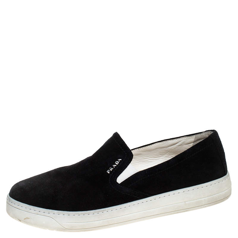 Pre Owned Prada Black Suede Slip On Sneakers Size 38.5