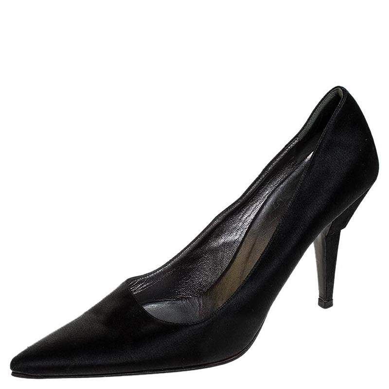 Pre Owned Prada Black Satin Pointed Toe Pumps Size 39