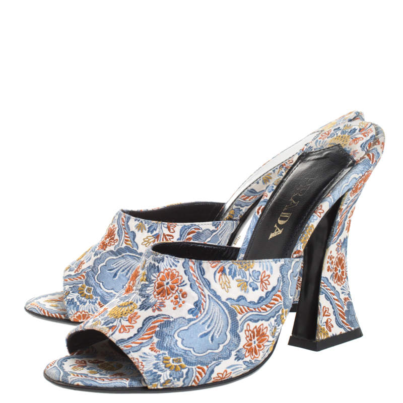 Prada Multicolor Floral Silk Brocade Mule Sandals Size 37 Prada | TLC