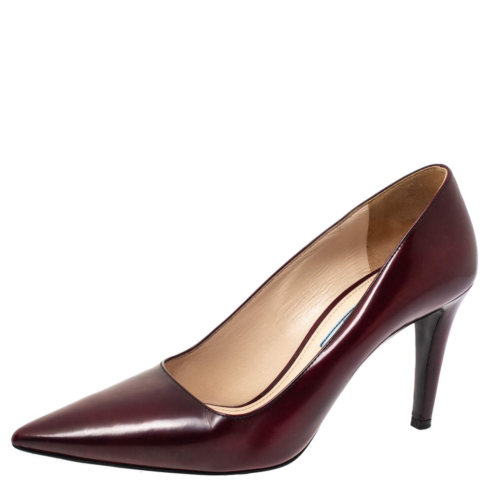 Prada Burgundy Leather Pointed Toe Pumps Size 37
