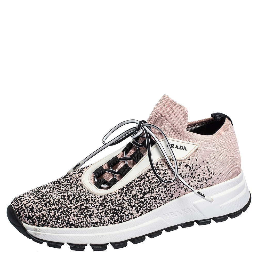 Prada Pink/Black Knit Fabric Prax 01 Knit Sneakers Size 37.5