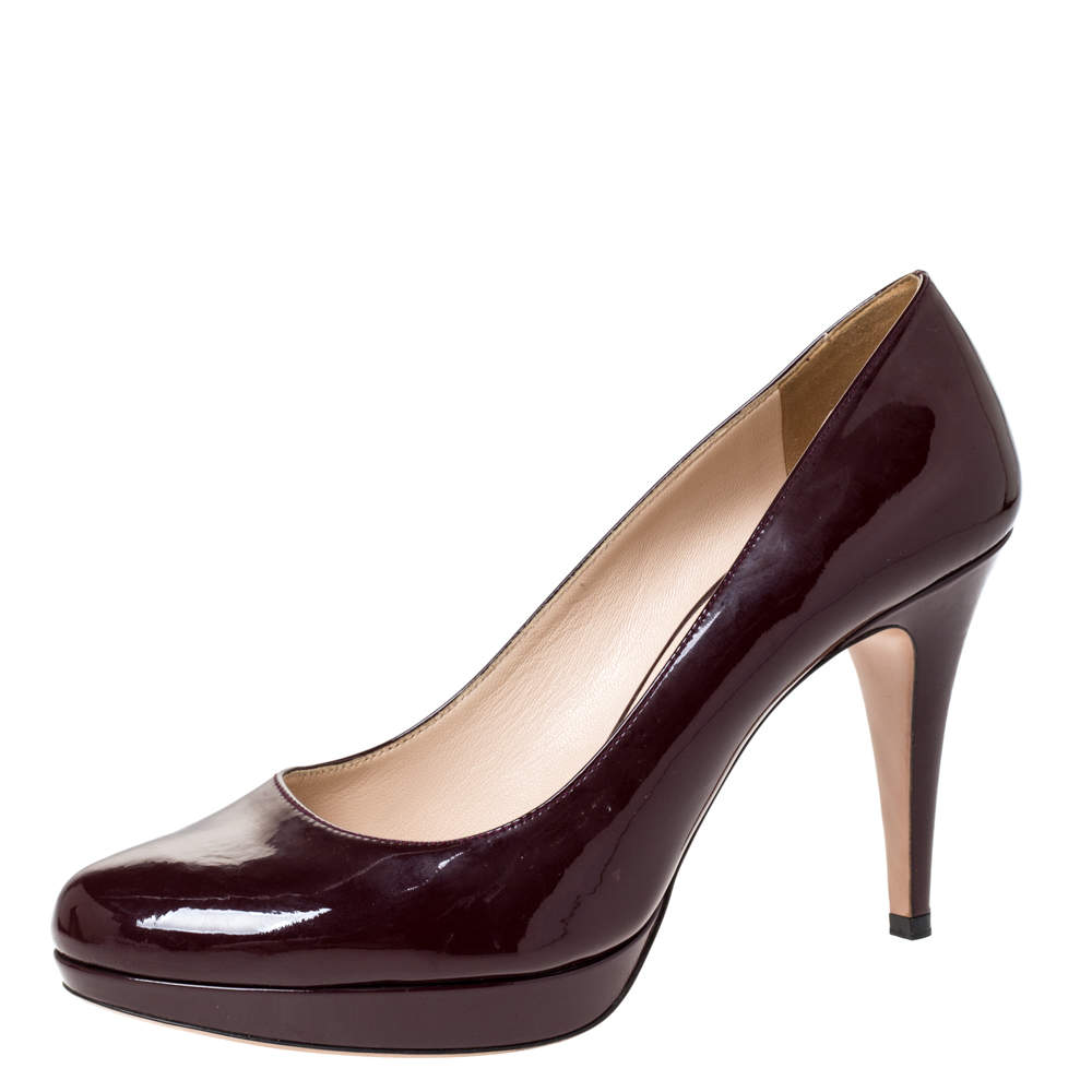 Pre Owned Prada Burgundy Patent Leather Platform Pumps Size 40