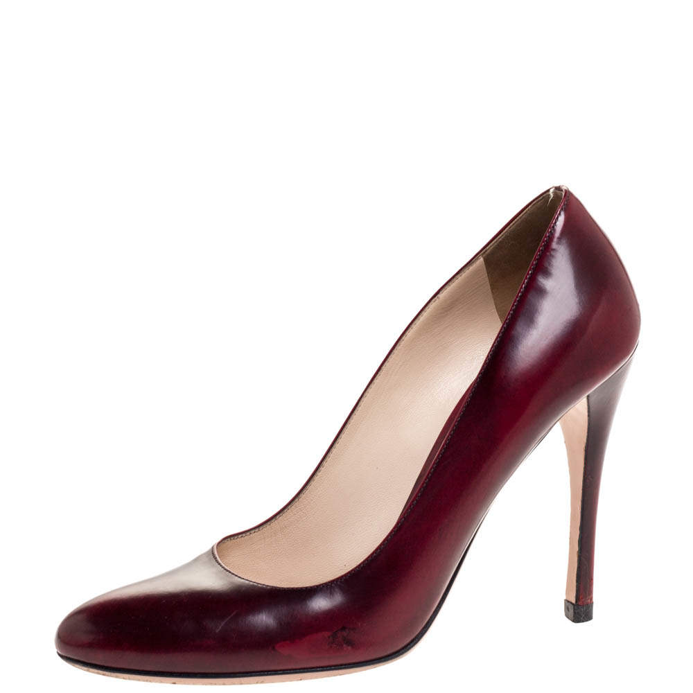 Pre Owned Prada Burgundy/Black Coated Leather Pumps Size 37