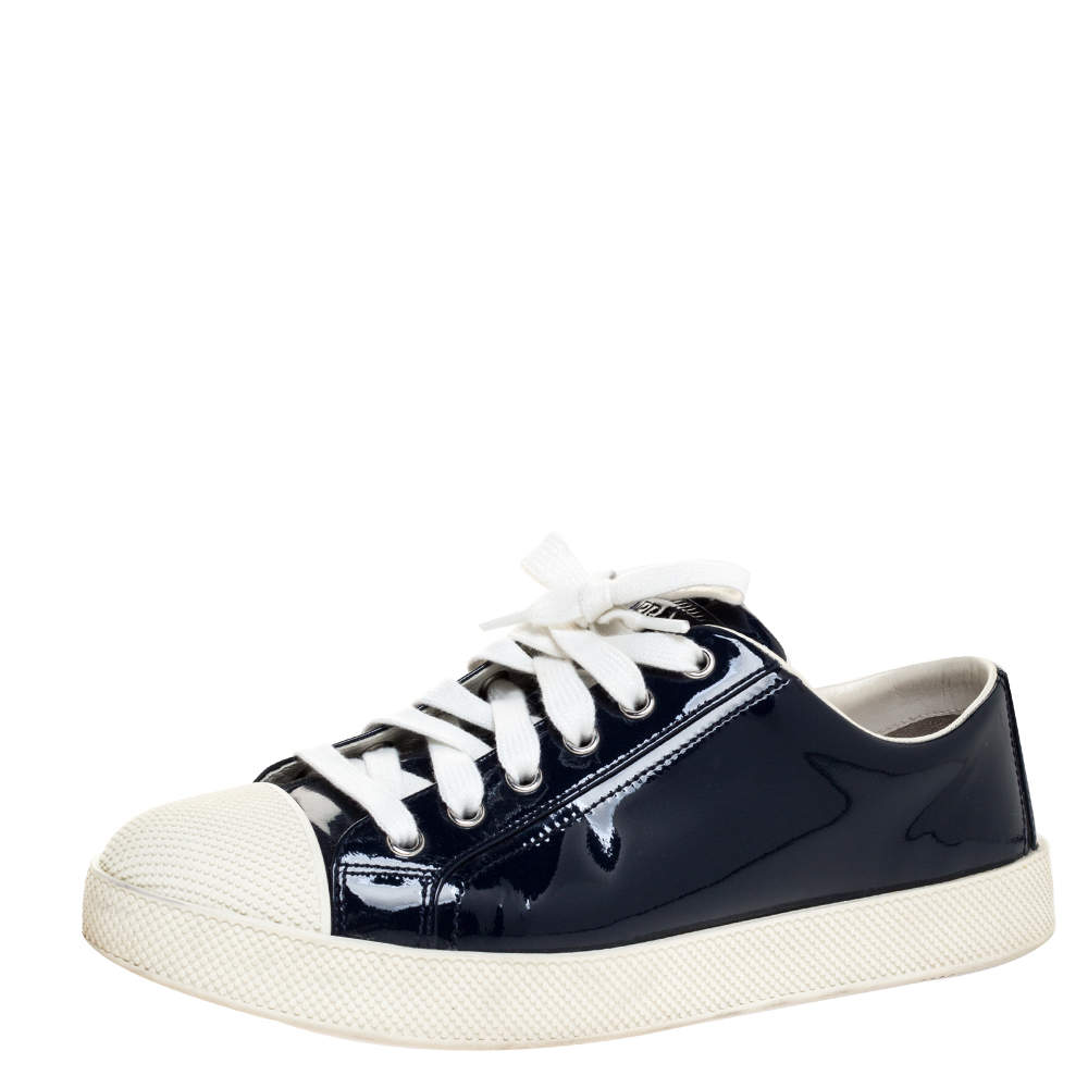 Pre Owned Prada Sport Blue Patent Leather Sneakers Size 37