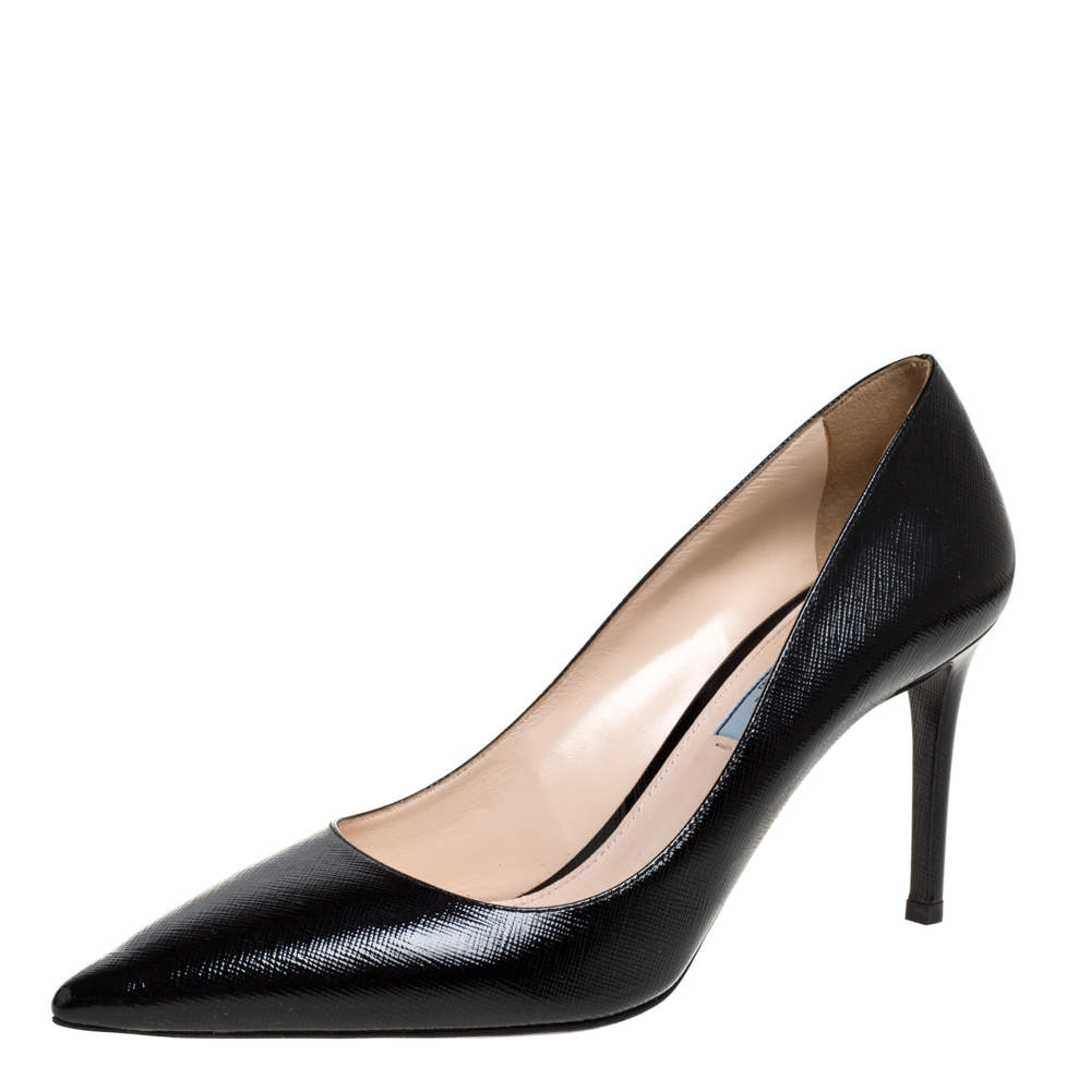 Prada Black Patent Leather Pointed Toe Pumps Size 40