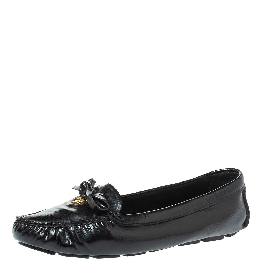 prada patent leather driving loafers