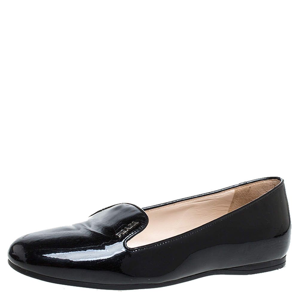Pre Owned Prada Black Patent Leather Slip On Loafers Size 36.5