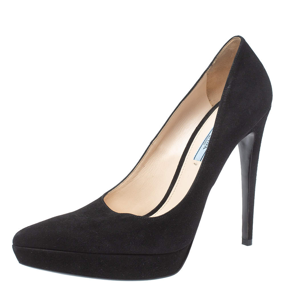 prada black suede platform pumps