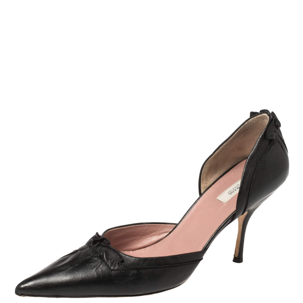 Prada Black Leather D'orsay Pointed Toe Pumps Size 37.5