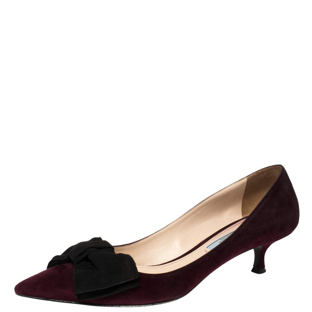 Prada Burgundy Suede Bow Pointed Toe Pumps Size 40.5